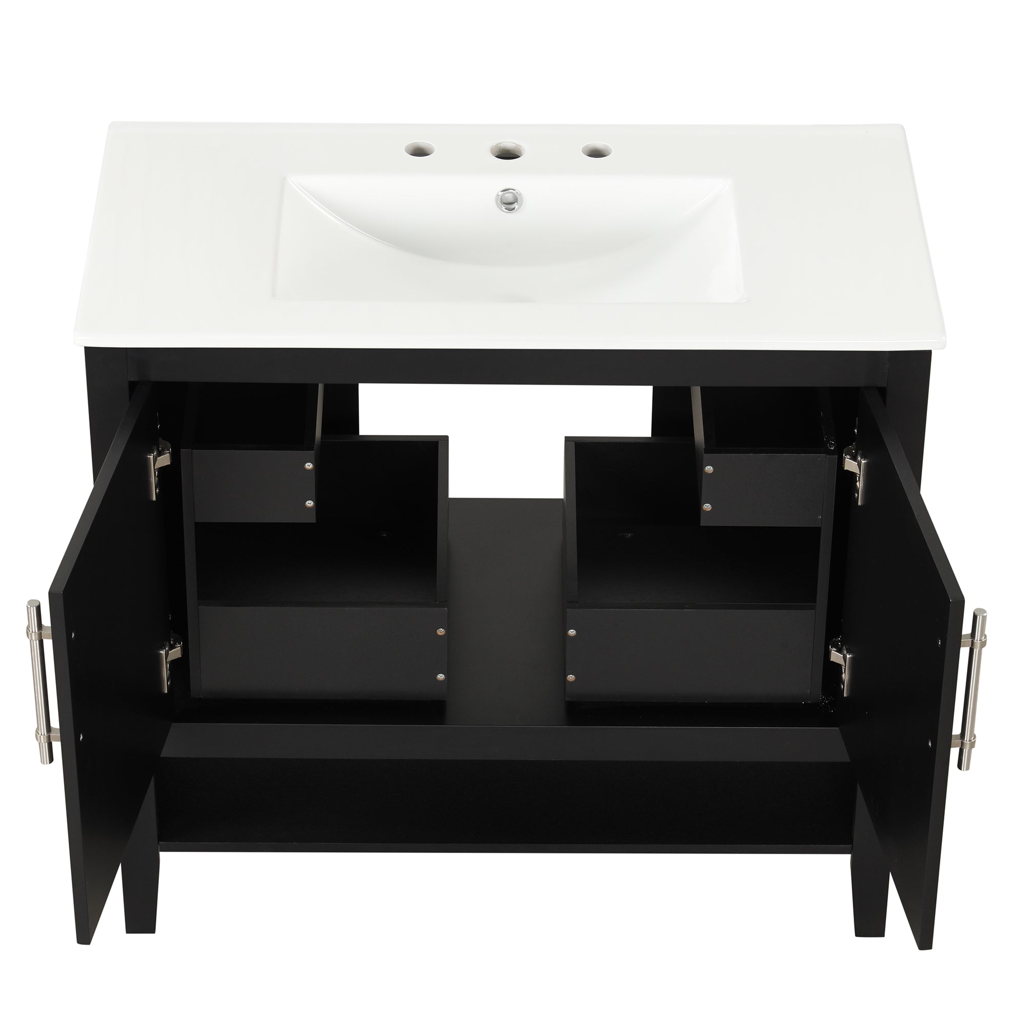 36" Bathroom Vanity with Sink, Multi-functional Bathroom Cabinet with Doors and Drawers, MDF Frame and MDF Board, Black