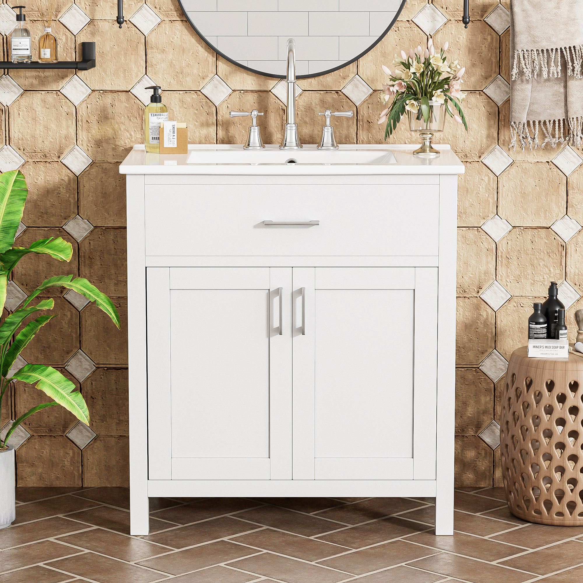 30-inch space-saving bathroom vanity, side profile view