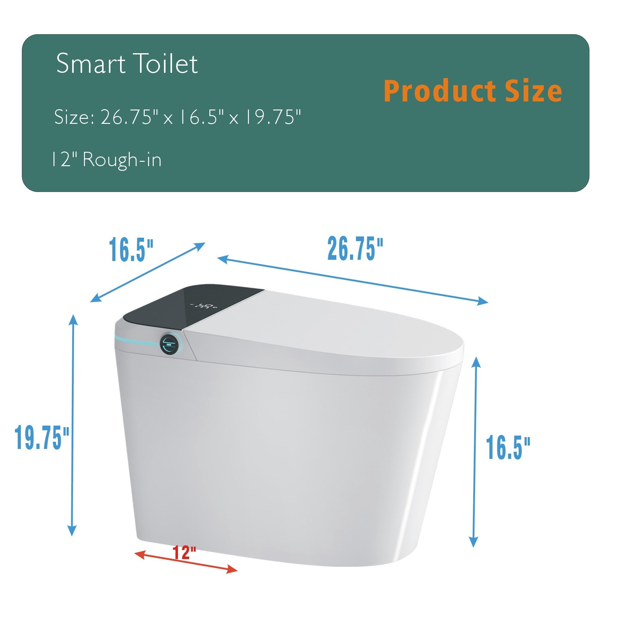 Modern Smart Toilet with Bidet Seat Built-in, Intelligent Toilet  Auto Open/Close Seat, Foot Sensor, LED Display,Night Light, Warm Water & Dryer,White