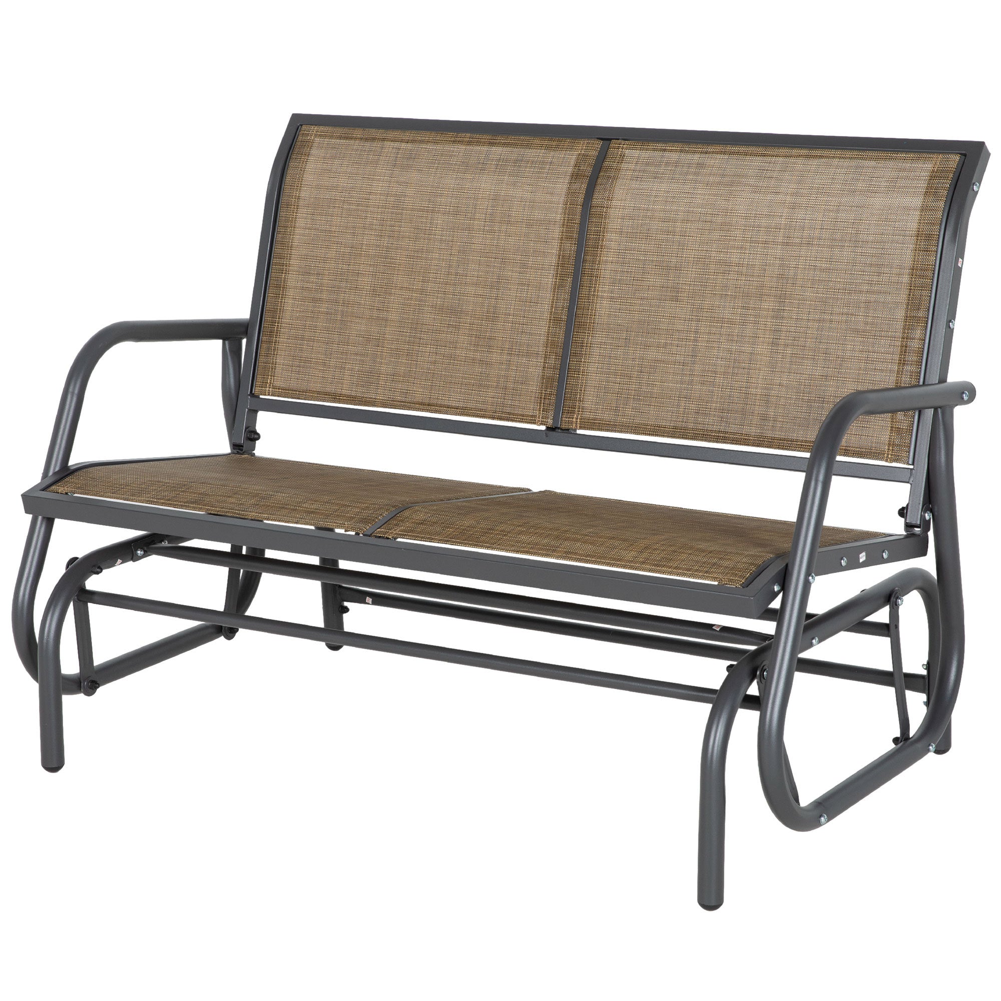 Outsunny 2-Person Outdoor Glider Bench, Patio Double Swing Rocking Chair Loveseat w/Powder Coated Steel Frame for Backyard Garden Porch, Light Mixed Brown