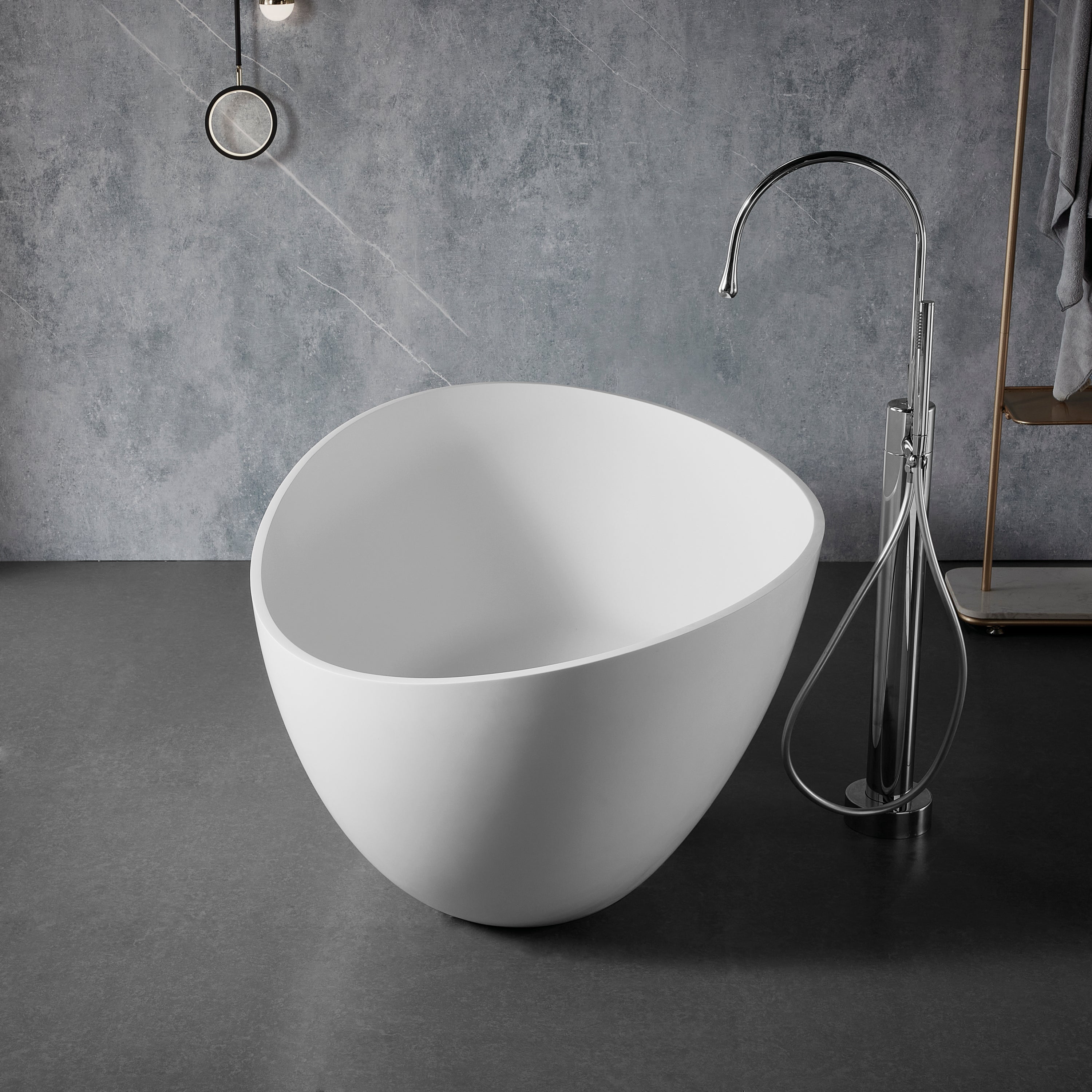 63" Luxury Handcrafted Stone Resin Freestanding Soaking Bathtub with Overflow in Matte White, cUPC Certified - 24S05-63MW