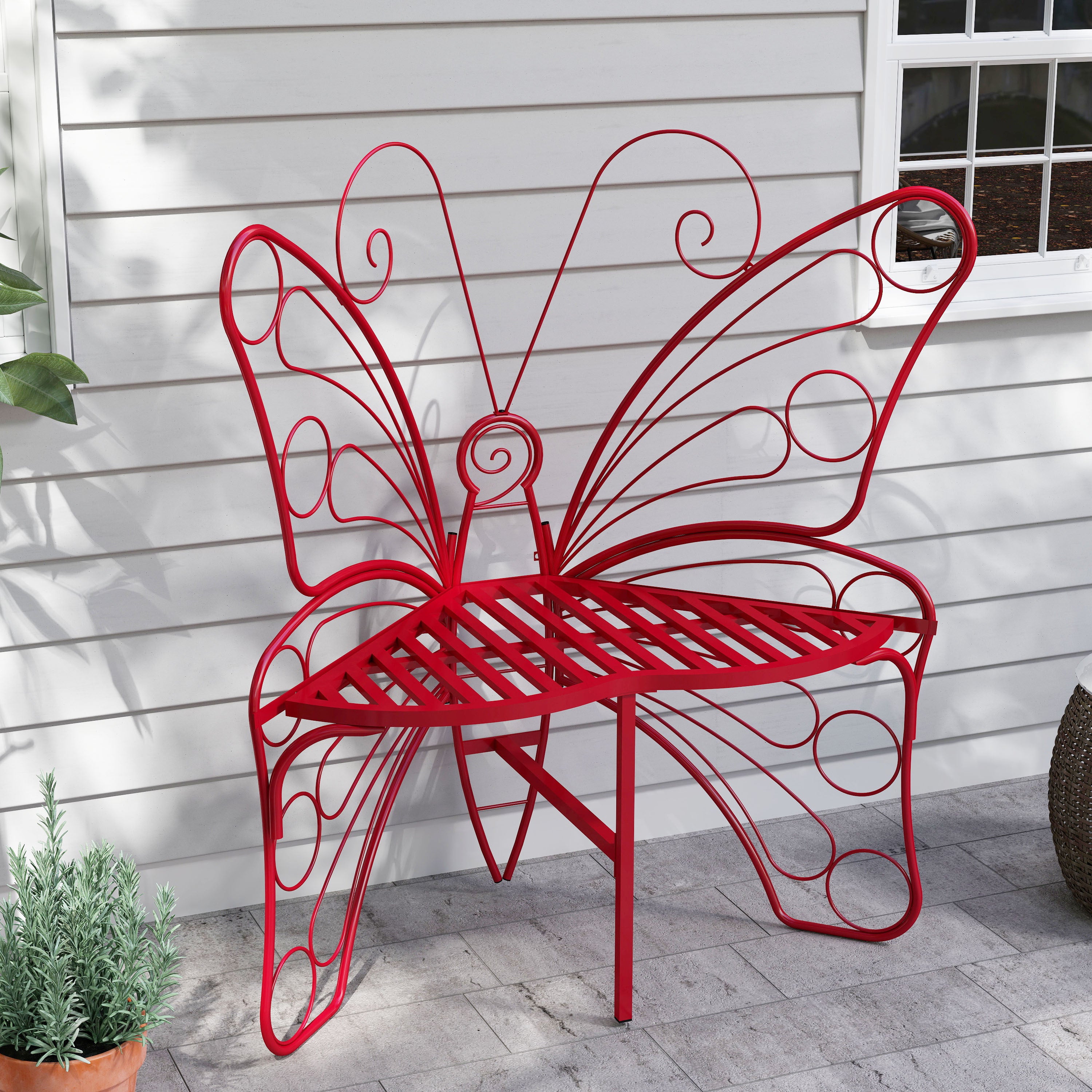 Modern Butterfly Cast Metal Garden Bench, Outdoor Bench Patio Seat, Park Bench Outdoor Seating for Garden, Yard, Park, Entryway