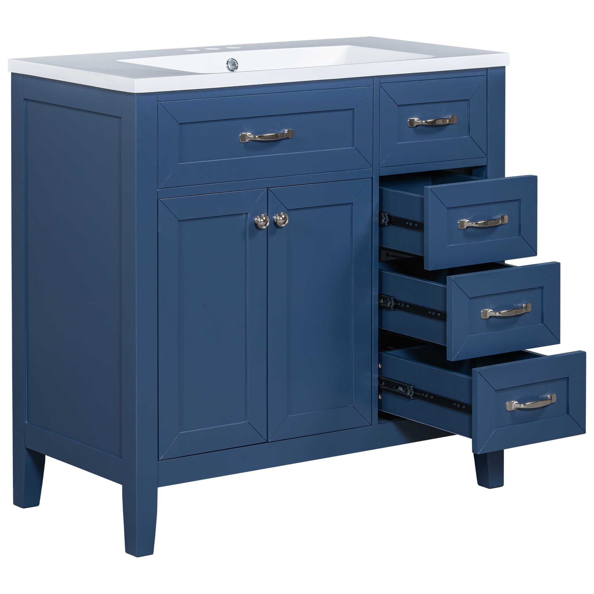 36" Bathroom Vanity with Sink Combo, Blue Bathroom Cabinet with Drawers, Solid Frame and MDF Board