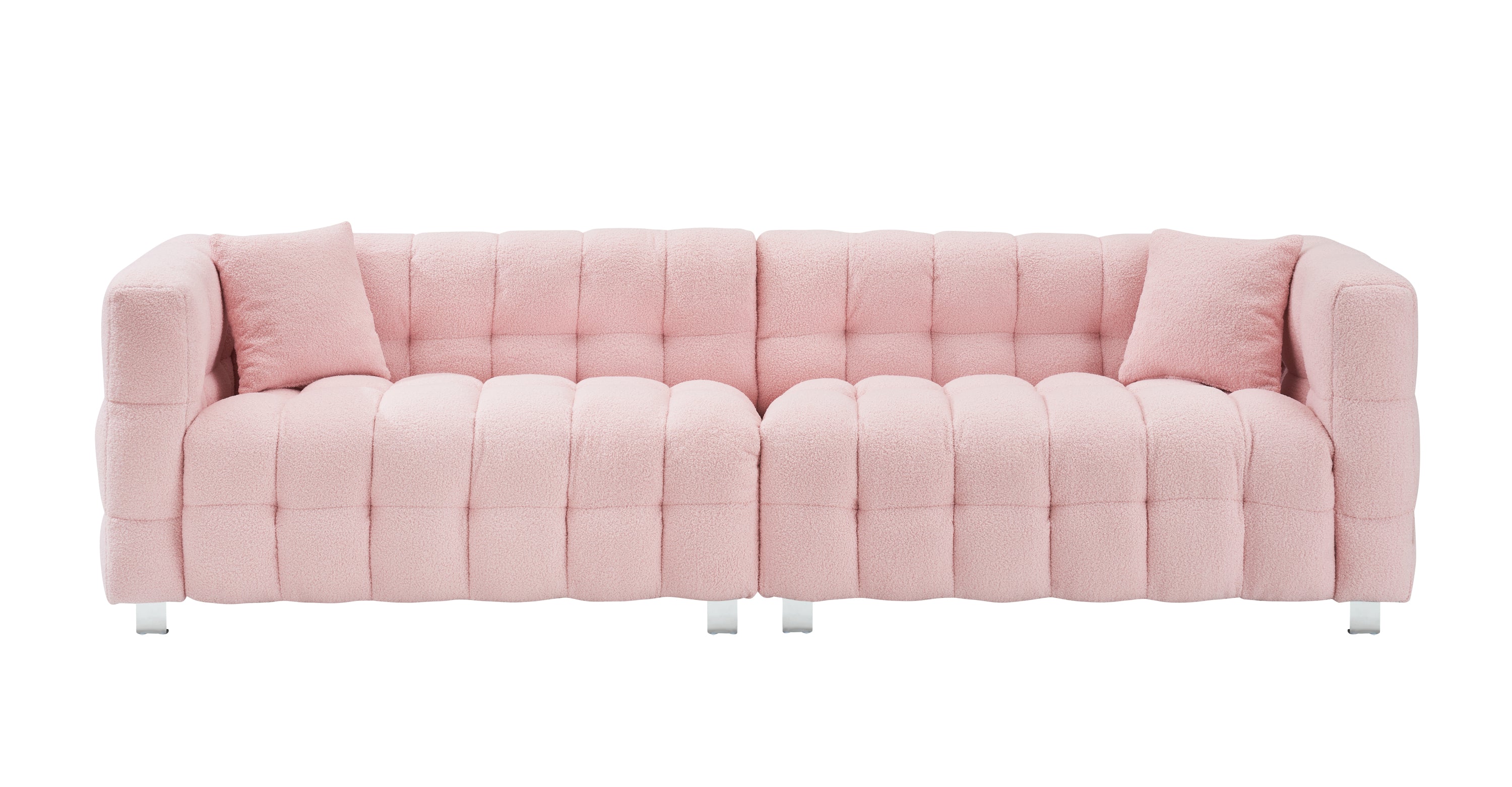 Charming 102-Inch Pink Teddy Fleece Sofa for Living Room, Bedroom, or Apartment - Includes Two Chic Throw Pillows & Sturdily Supported by Hardware Feet