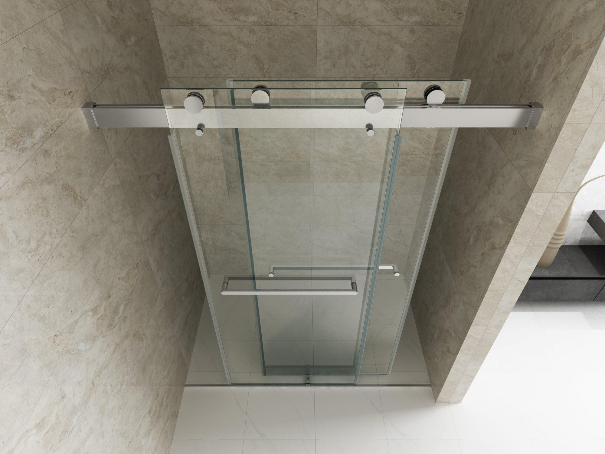 Double Sliding Frameless Soft-Close Shower Door,44-48"W x 76"H  Premium 3/8 Inch (10mm) Thick Tampered Glass and Easy-cleaning Coating in Chrome 23D02-48C