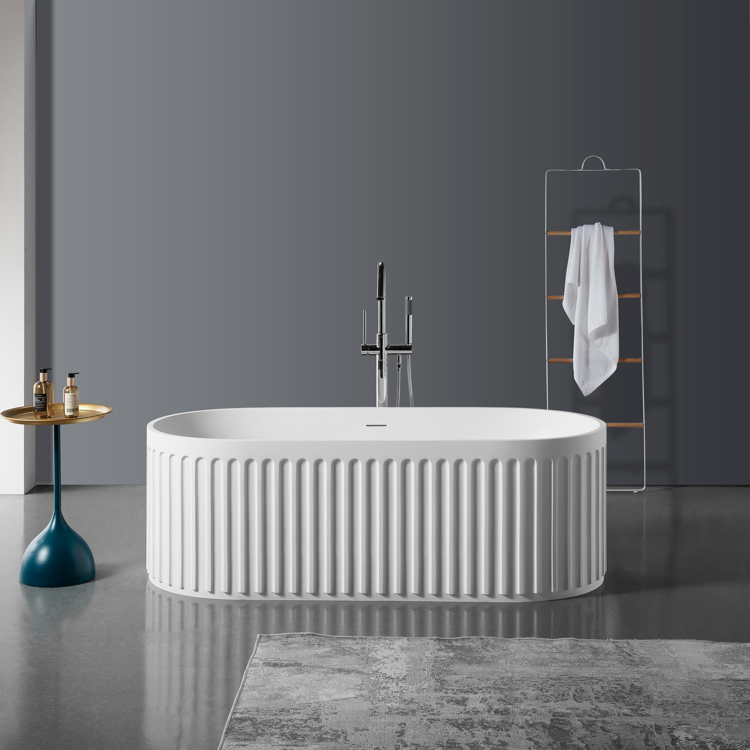 67" Luxury Handcrafted Stone Resin Freestanding Soaking Bathtub with Overflow in Matte White, cUPC Certified - 23S13-67