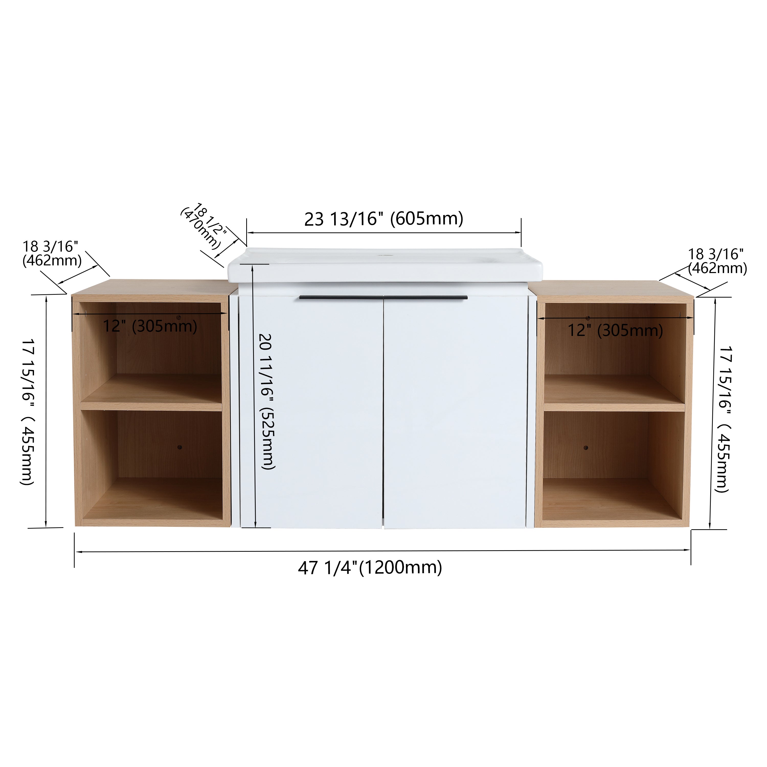 48 Inch Soft Close Doors Bathroom Vanity With Sink, and Two Small Storage Shelves,BVC07448WHLTK