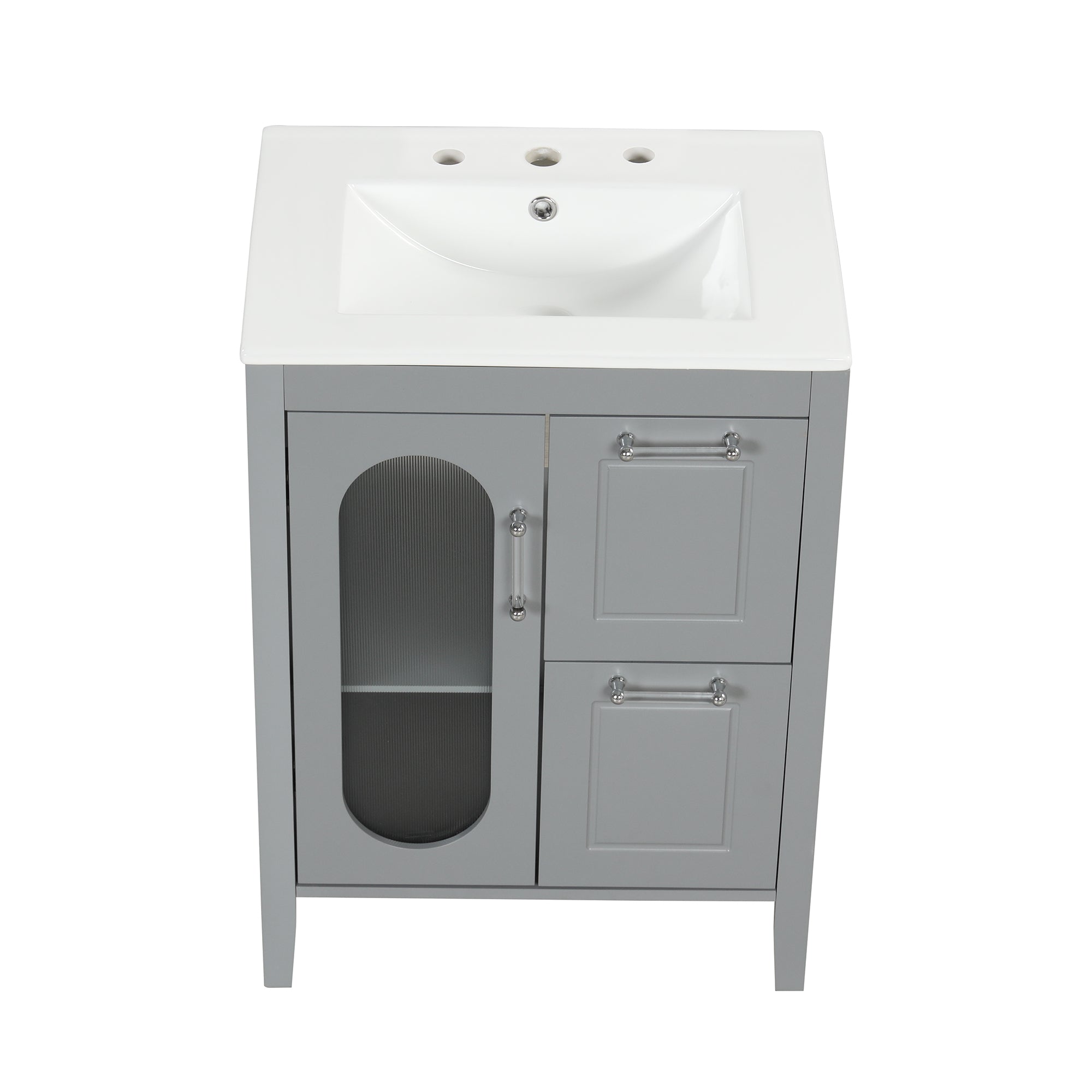 24" Bathroom Vanity with Sink, Bathroom Vanity Cabinet with Two Drawers and Door, Adjustable Shelf, Solid Wood and MDF, Grey