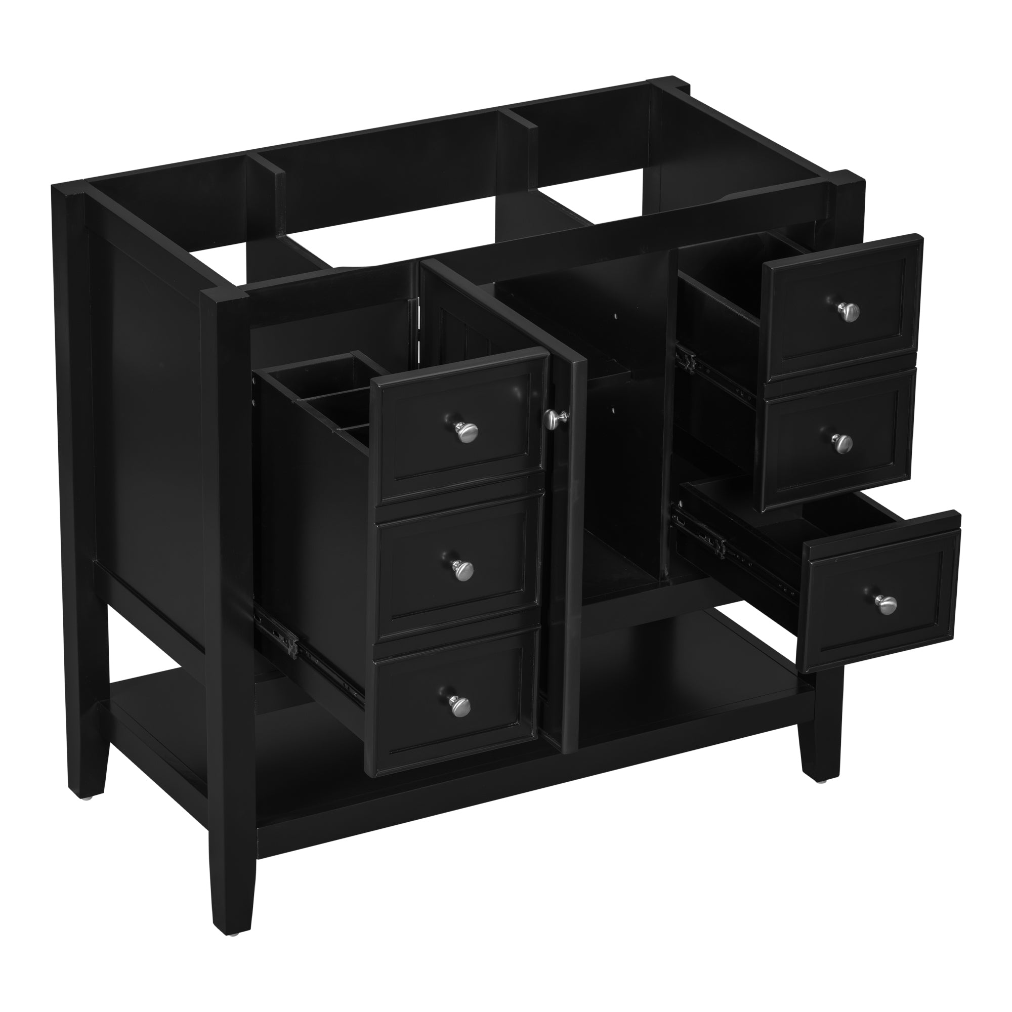 36" Bathroom Vanity without Sink, Cabinet Base Only, One Cabinet and three Drawers, Black