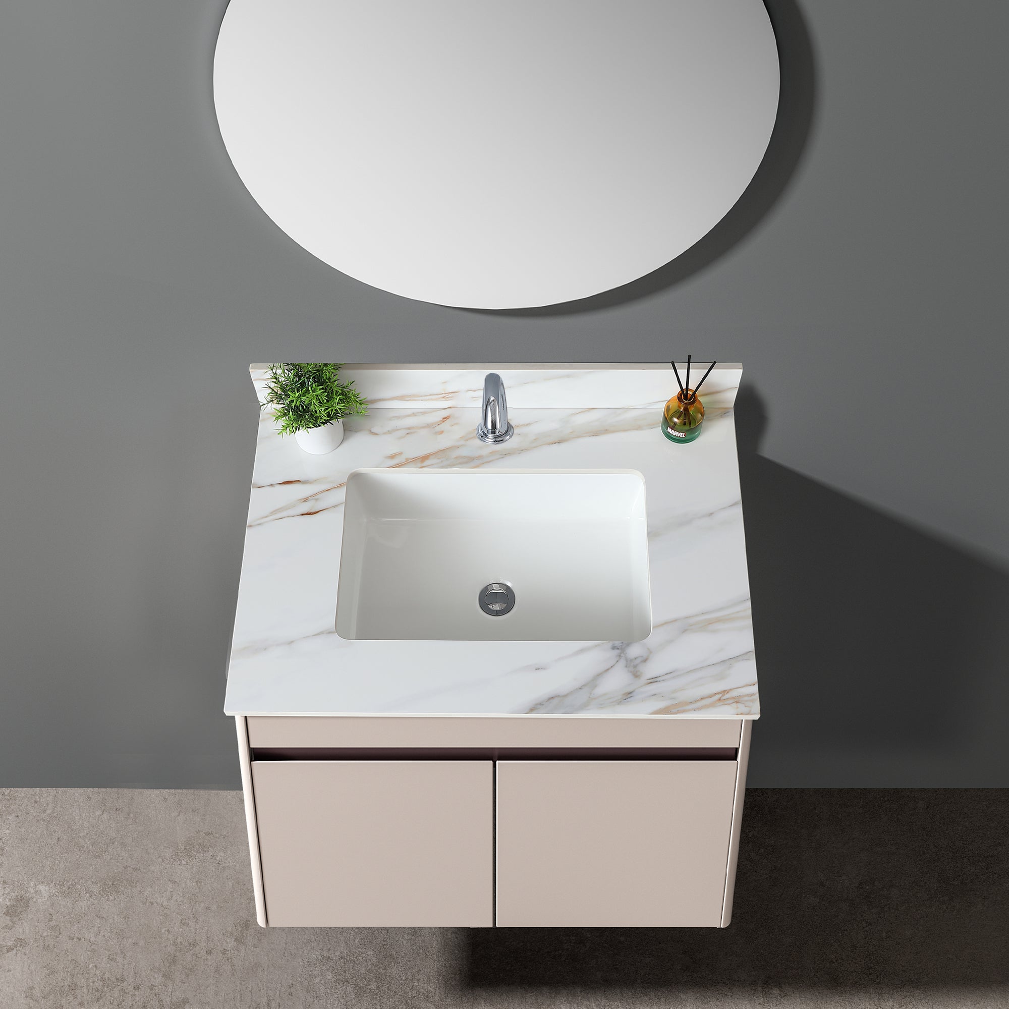 31 Inch Marble Vanity Top, Bathroom Vanity Top with Undermount Rectangular Middle Sink and 4" Height Backsplash, Pre-Drilled Faucet Hole  Vanity Top, Carrara white with veins