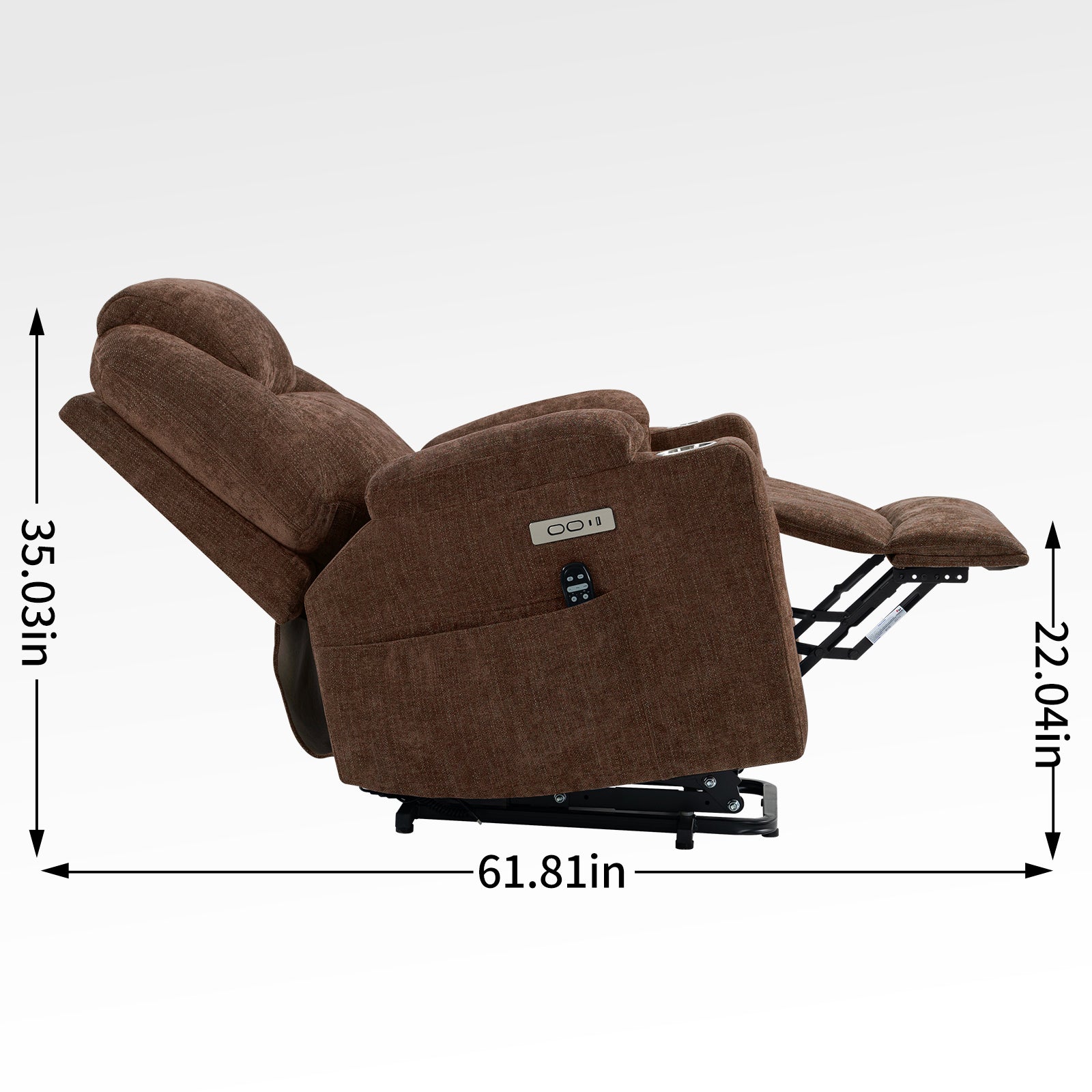 Up to 350 LBS Chenille Power Lift Recliner Chair, Heavy Duty Motion Mechanism with 8-Point Vibration Massage and Lumbar Heating, USB and Type-C Ports, Stainless Steel Cup Holders, Brown