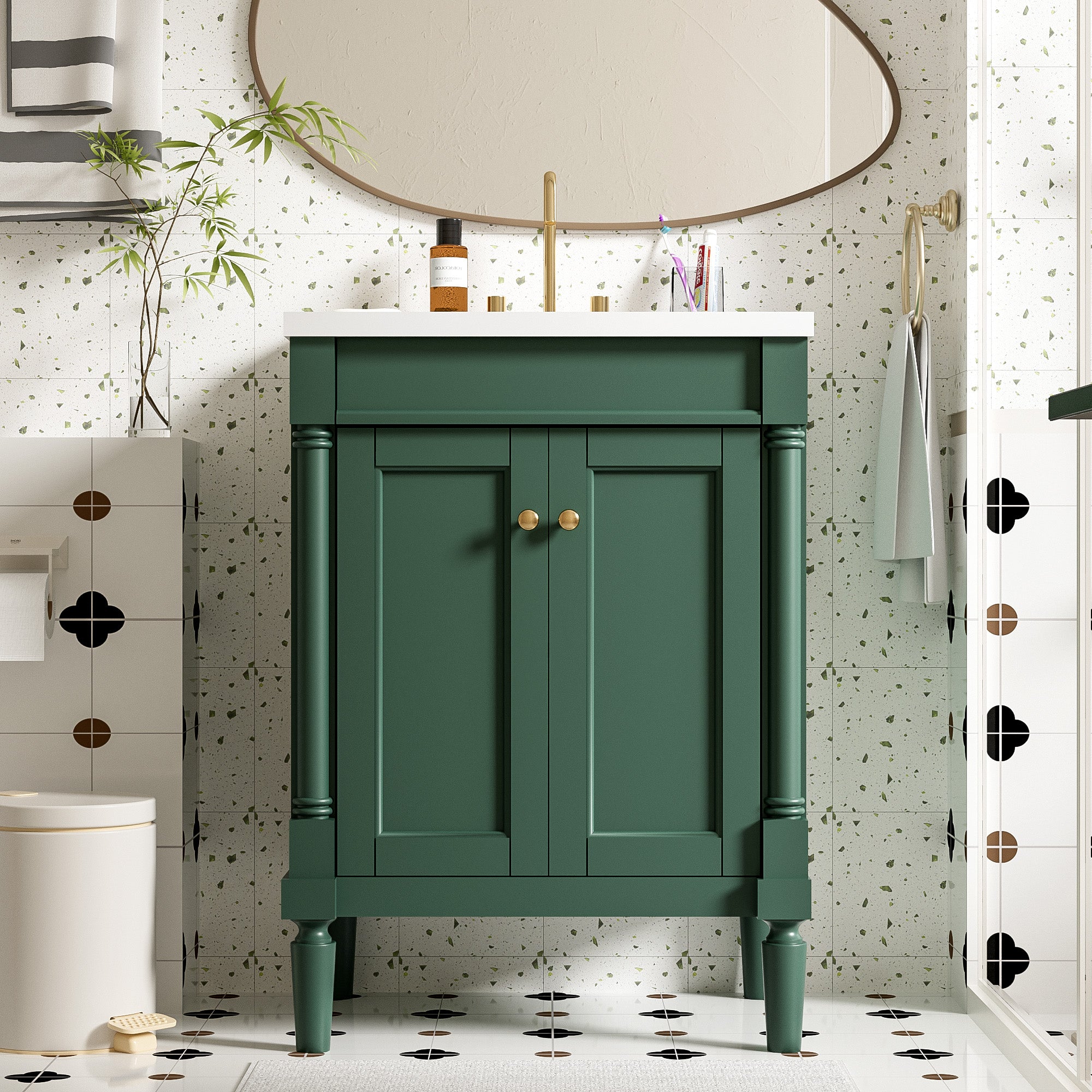 24 in. modern single sink bathroom vanity with top sink, front view