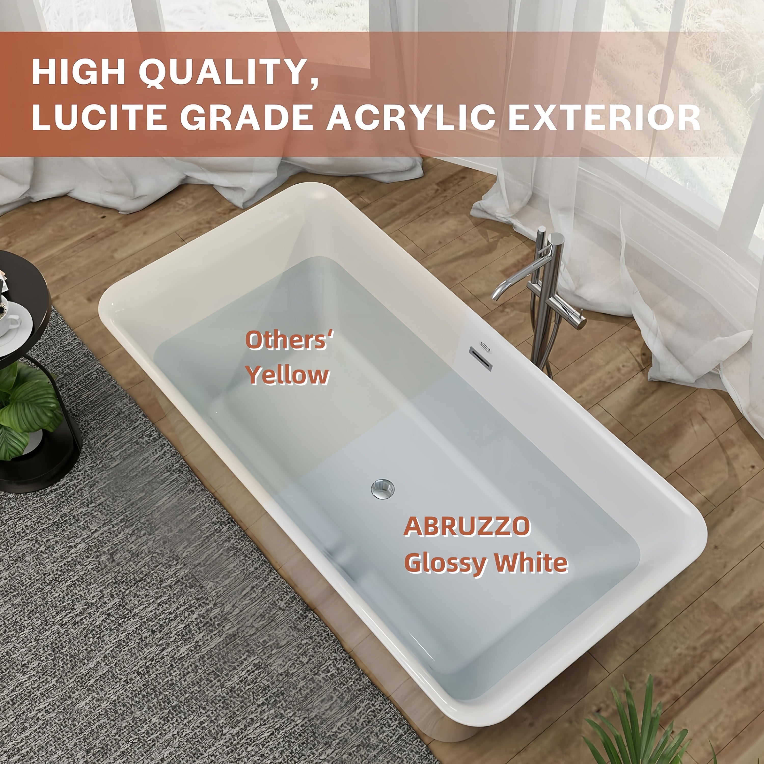 59"L x 30"W x 23"H Acrylic Rectangular Freestanding Bathtub, Contemporary Soaking White Tub with Brushed Nickel Overflow and Pop-up Drain, cUPC Certified, Glossy White 23A01-60