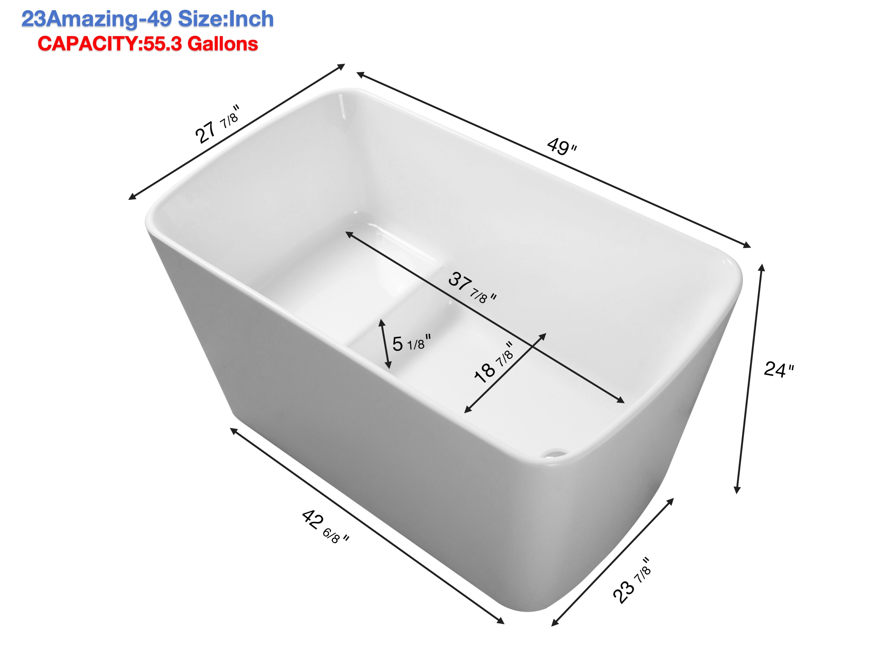 49" Sleek White Acrylic Freestanding Soaking Bathtub, Sit-In Design, with Chrome Overflow and Drain, cUPC Certified, 23AMAZING-49