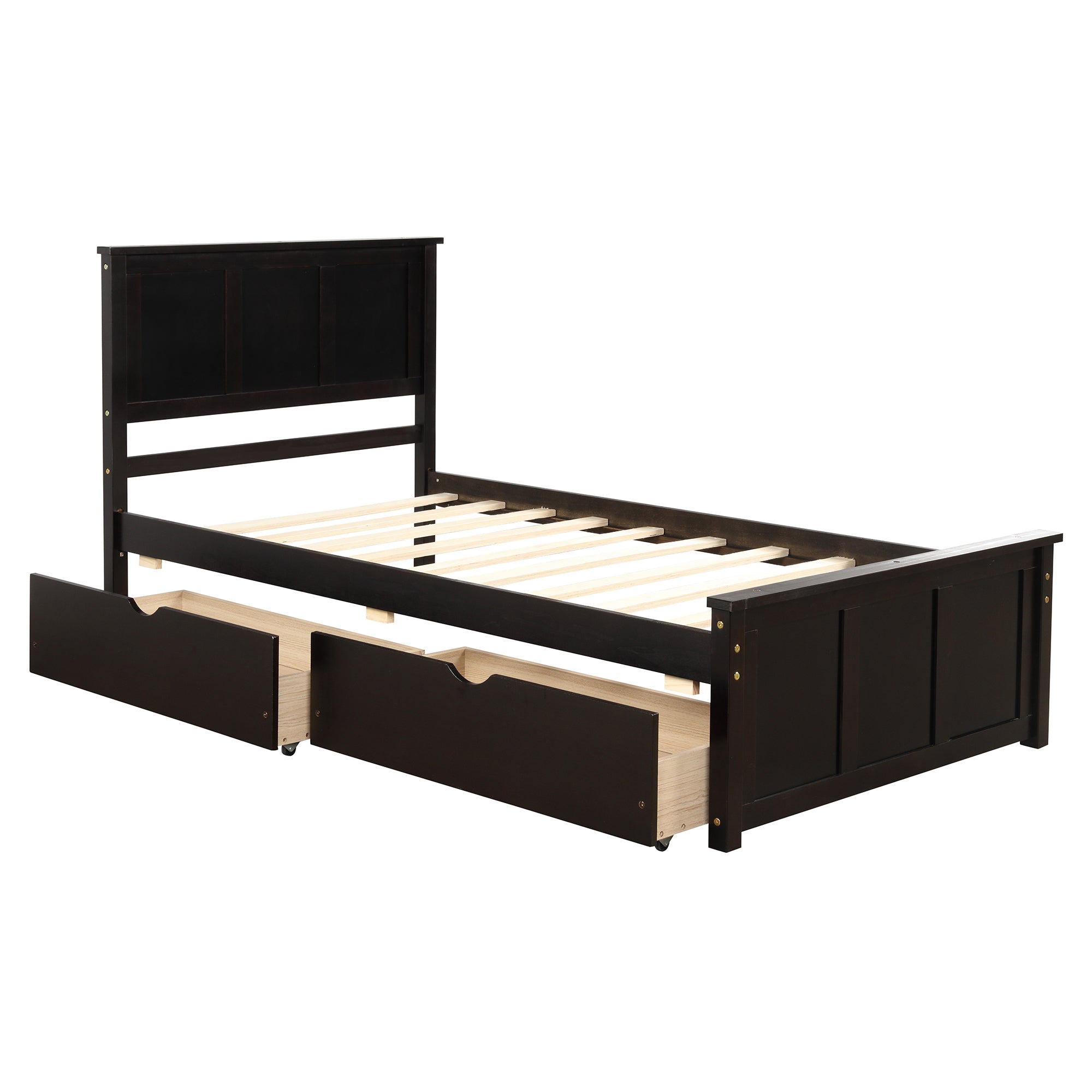 Platform Storage Bed, 2 drawers with wheels, Twin Size Frame, Espresso (New SKU:WF283062AAP)