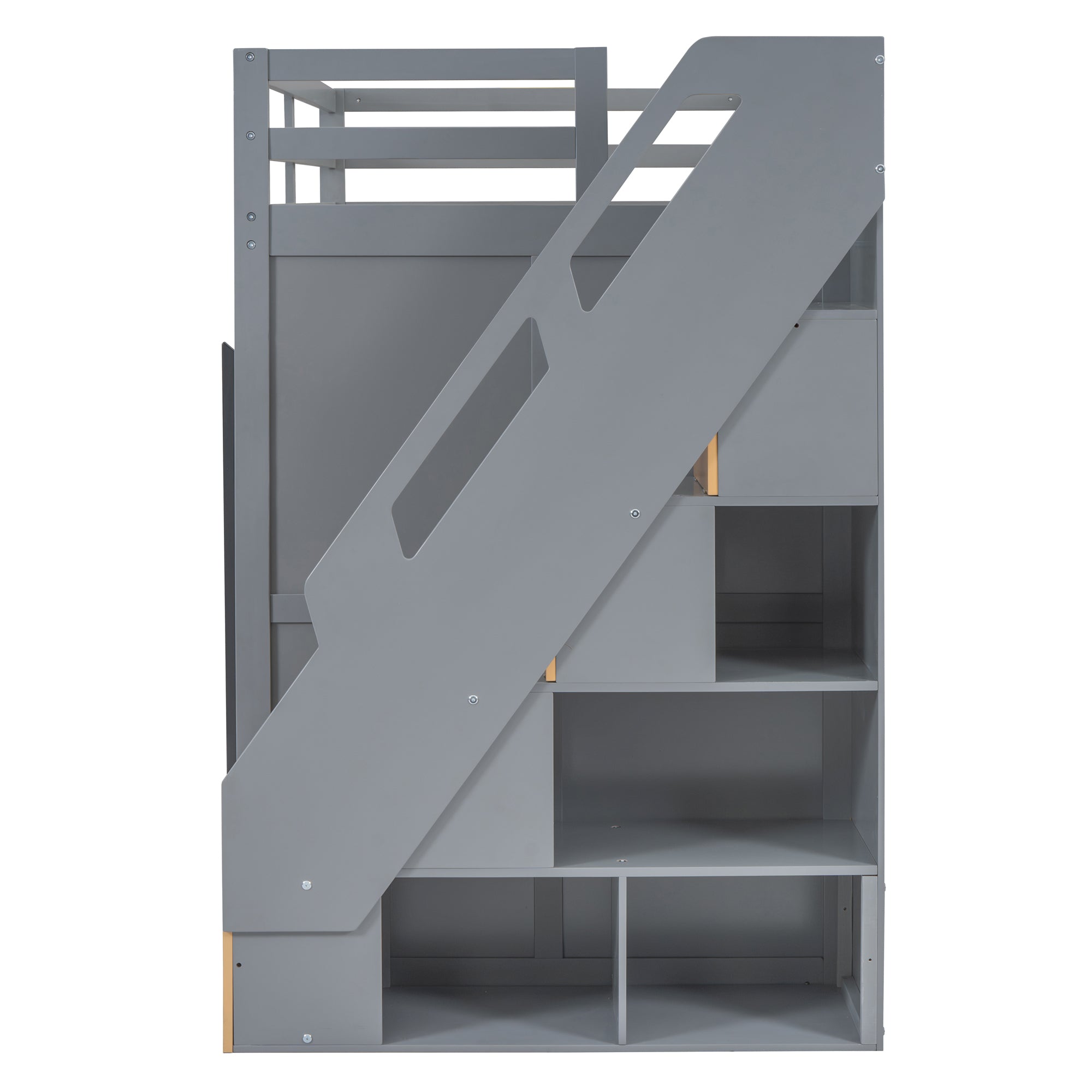 Modern Loft Bed with Two-Tone Storage Stairs and Pull-Out Wardrobes, Gray