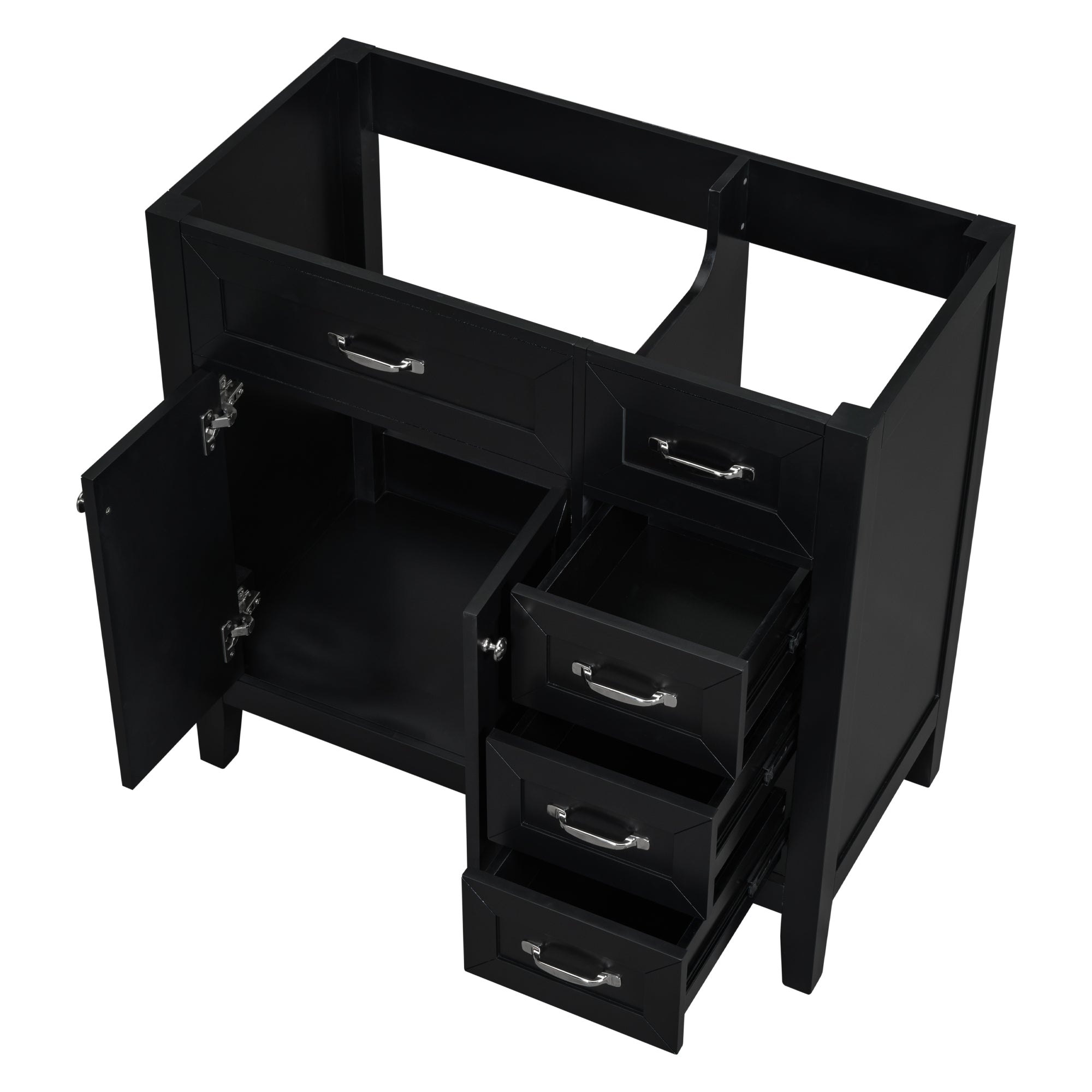 36" Bathroom Vanity without Sink, Cabinet Base Only, Bathroom Cabinet with Drawers, Solid Frame and MDF Board, Black