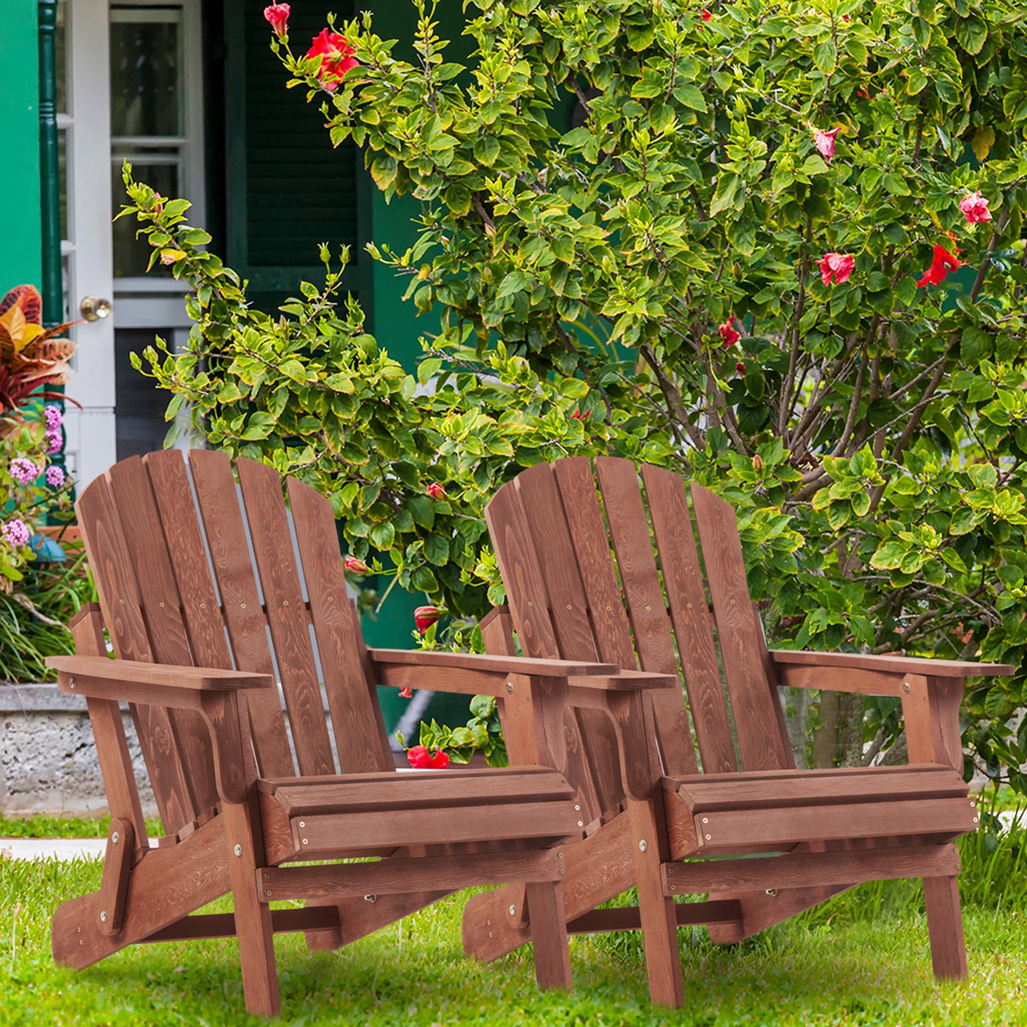 Oversize Wooden Outdoor Folding Adirondack Chair with Pre-Assembled BackRest & SeatBoard, Wood Patio Chair for Garden Backyard Porch Pool Deck Firepit