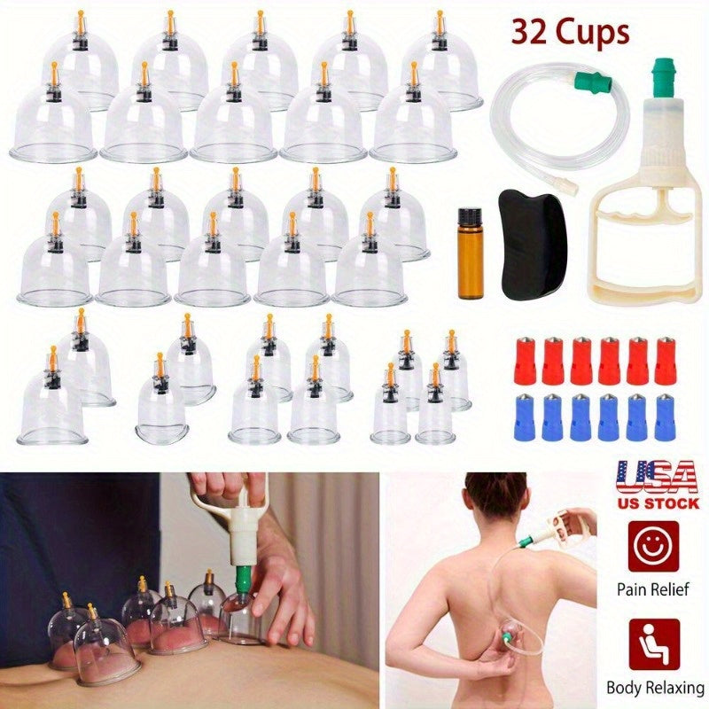 32 Cups Cupping Set Chinese Massage Medical Body Healthy Relax Vacuum Suction