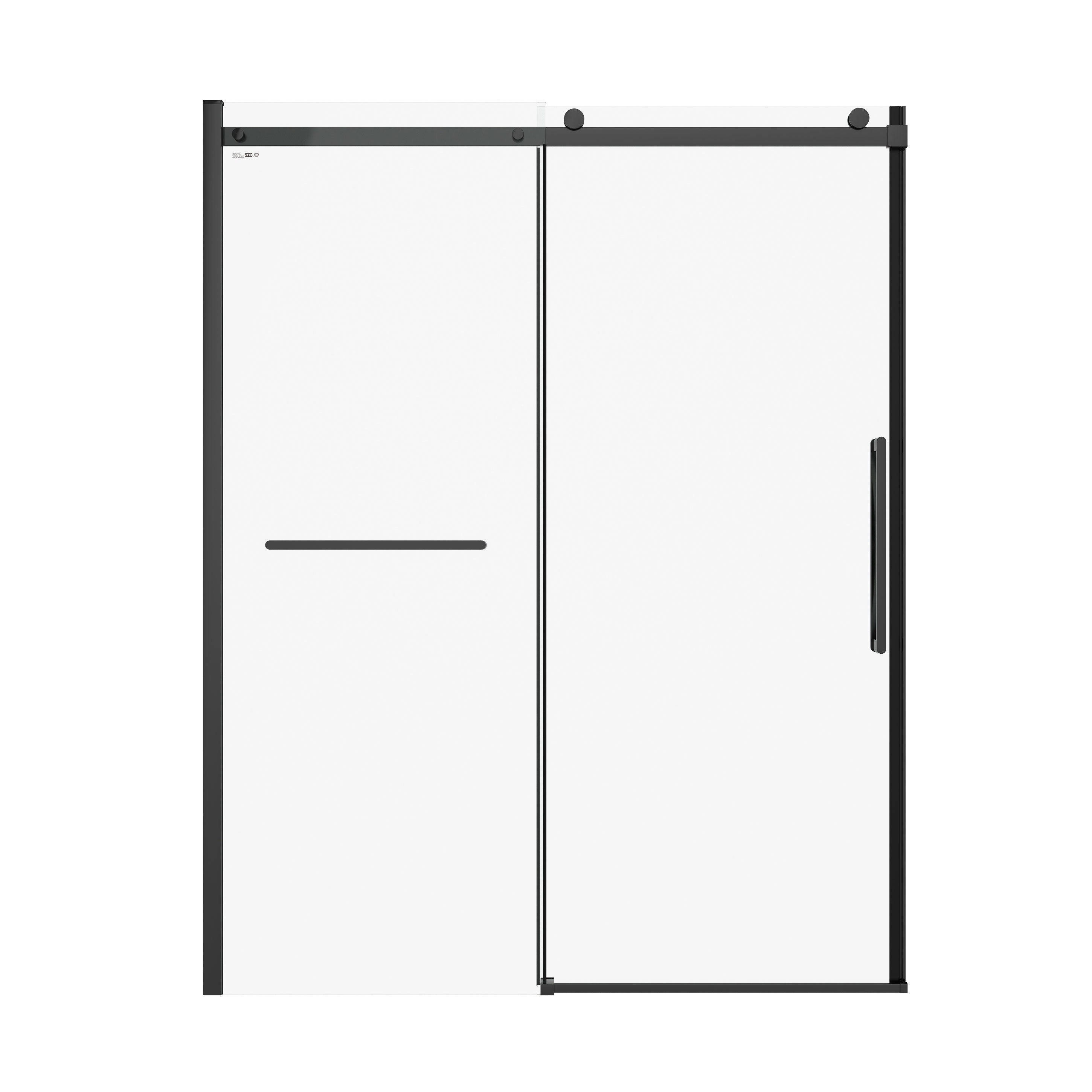 S-RM6076TB 56-60"W x 76"H Sliding Shower Door, Frameless Glass Shower Door with Matte Black Hardware, Towel Bar and Handle