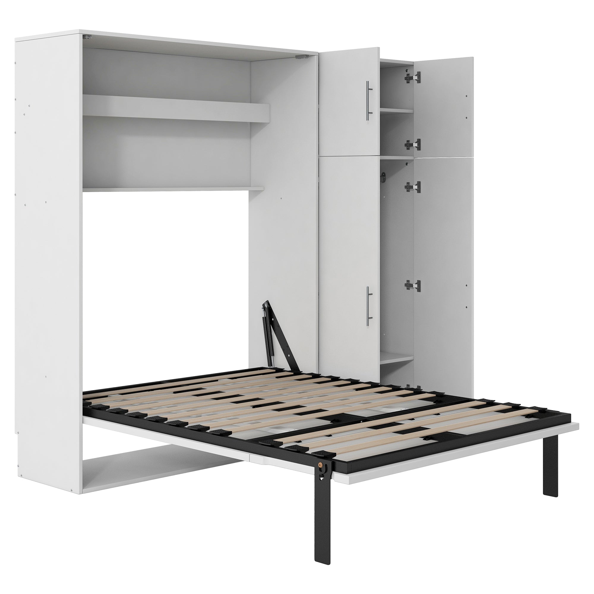 Full Size Murphy Bed with Lockers and Wardrobes, White