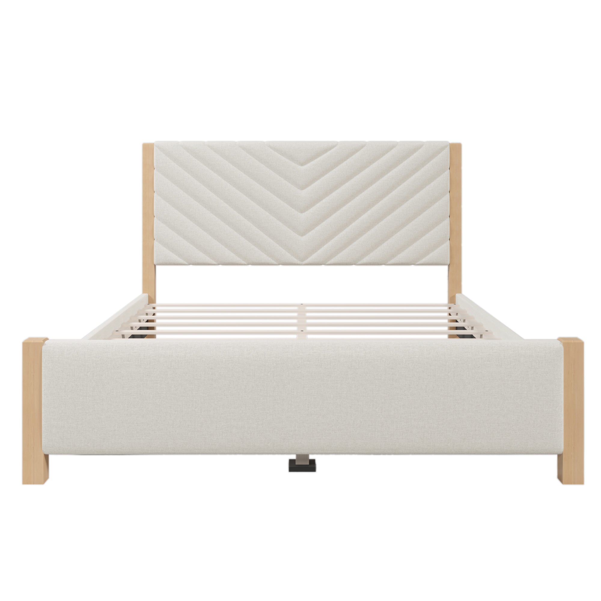 Modern Mid-Century Queen Upholstered Platform Bed Frame with Tufted Headboard and Solid Wood Legs,No Box Spring Needed,Beige