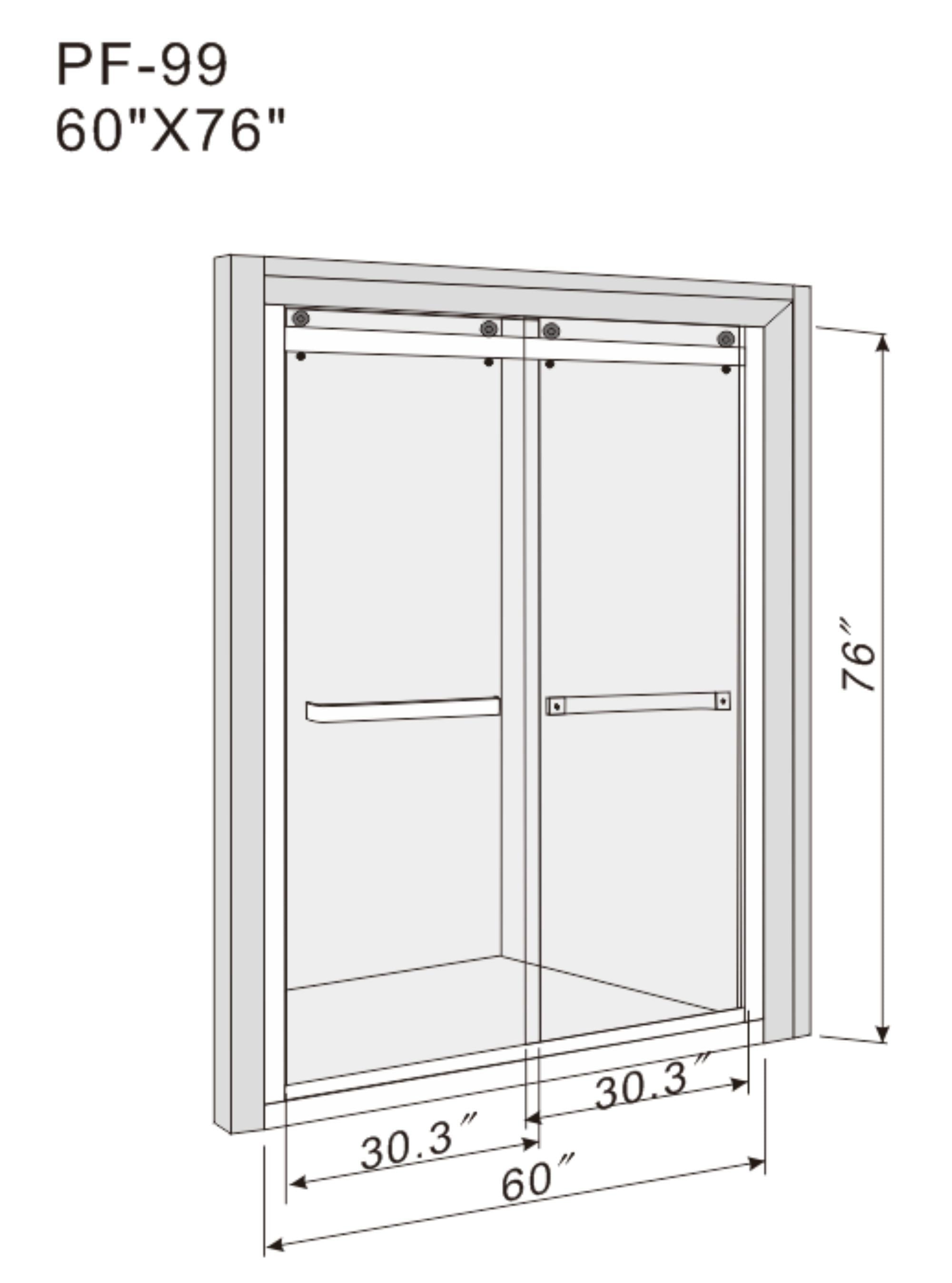 Semi-frameless Double Sliding Glass Shower Doors, 60" Width x 76"Height with 3/8"(10mm) Clear Tempered Glass, Matt Black Finish