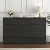 12-drawer modern wood double dresser in black, front view