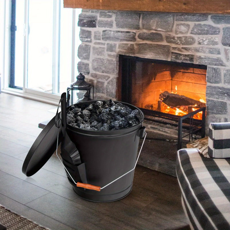 5.15 Gallon Ash Bucket with Lid and Shovel For Fireplaces Fire Pits Stoves Metal