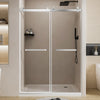 Frameless double sliding shower door 50-54 inch brushed nickel front view