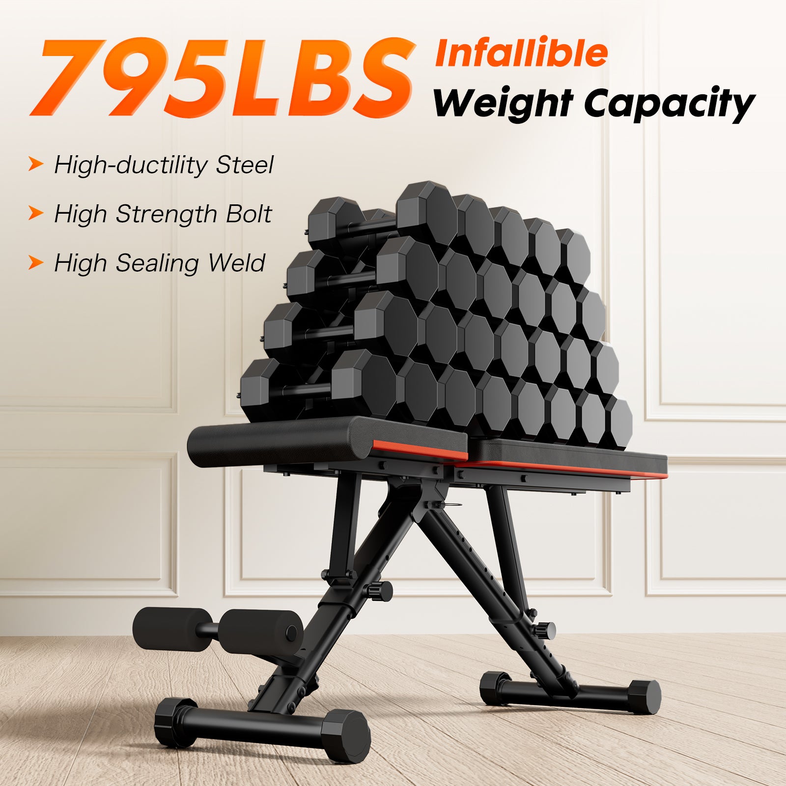 Weight Bench Adjustable Workout Bench for Home Gym, Foldable Bench Press for Full Body Exercise and Strength Training, 795LBS Capacity Incline Decline Sit Up Benches