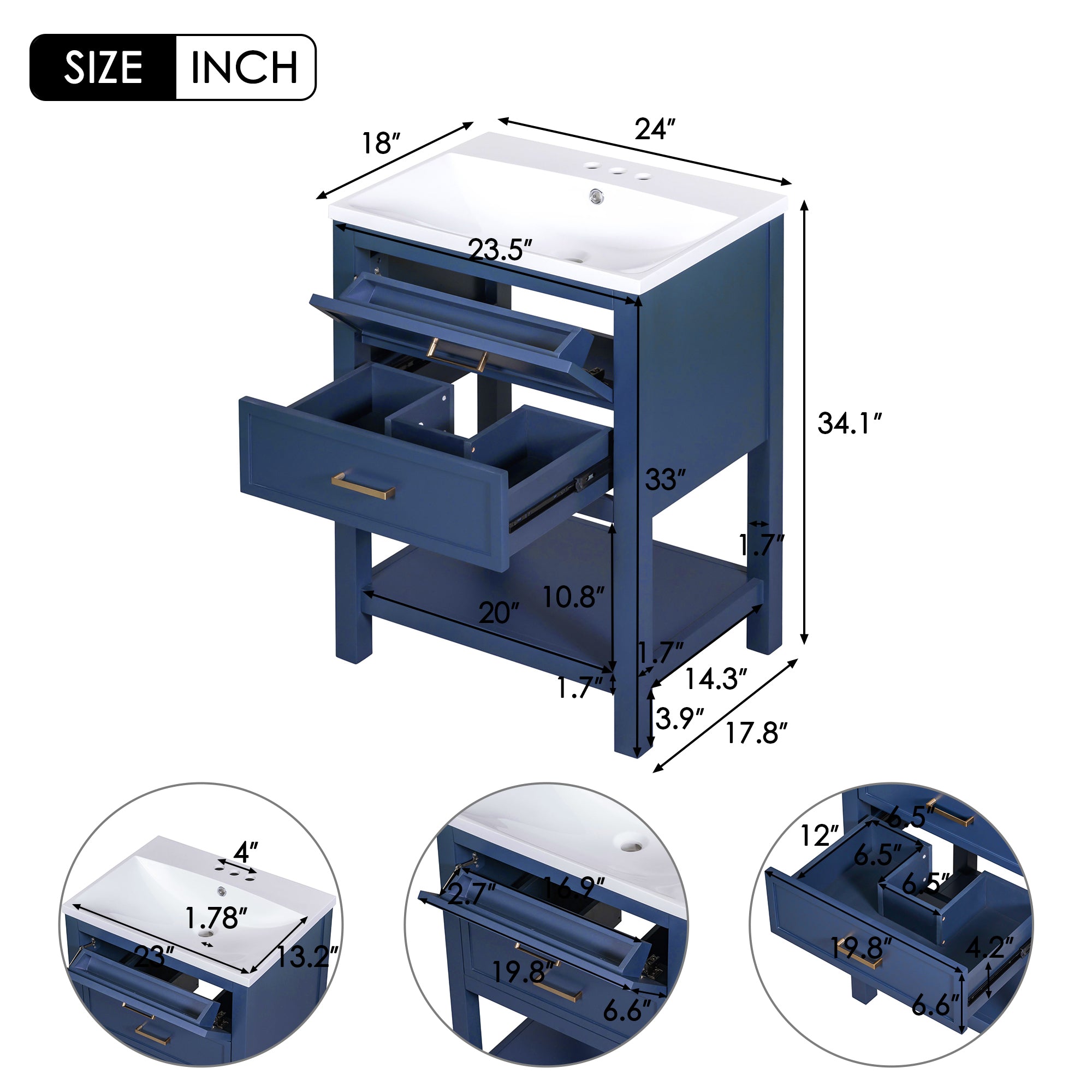 24'' Bathroom Vanity with Top Sink, Modern Bathroom Storage Cabinet with 2 Drawers, Single Sink Bathroom Vanity ( NEW SKU N710P182935C)