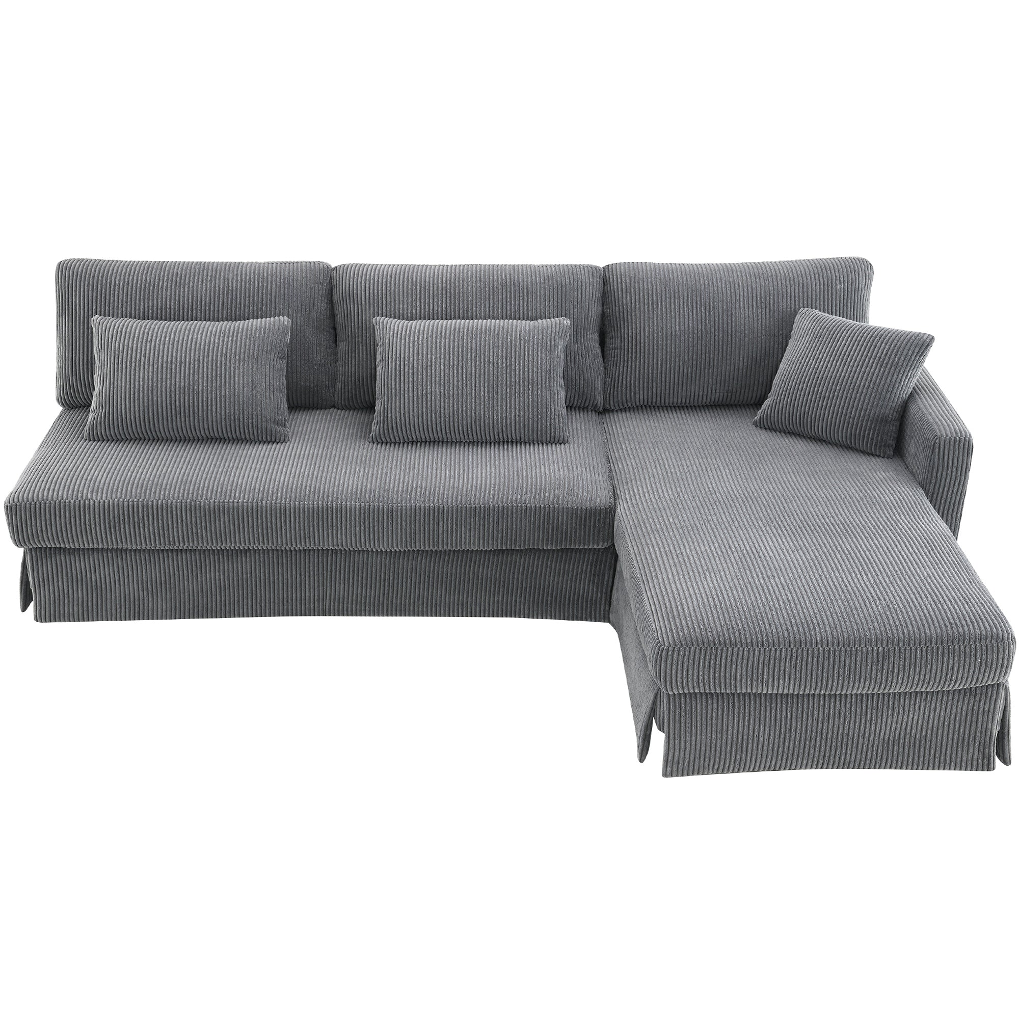 [VIDEO provided][New]87*61"Modern L-shaped Corduroy Sofa with Reversible Chaise,4-seat Upholstered Sectional Indoor Furniture,Convertible Sleeper Couch with Pillows for Living Room,Apartment,3 Colors