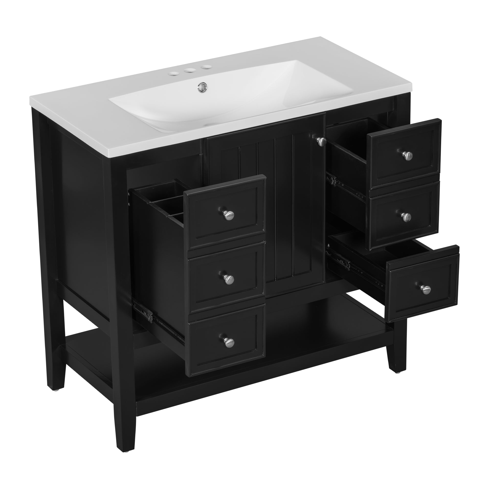 36" Bathroom Vanity with Sink Combo, One Cabinet and Three Drawers, Solid Wood and MDF Board, Black (Old Sku:SY999505AAB)