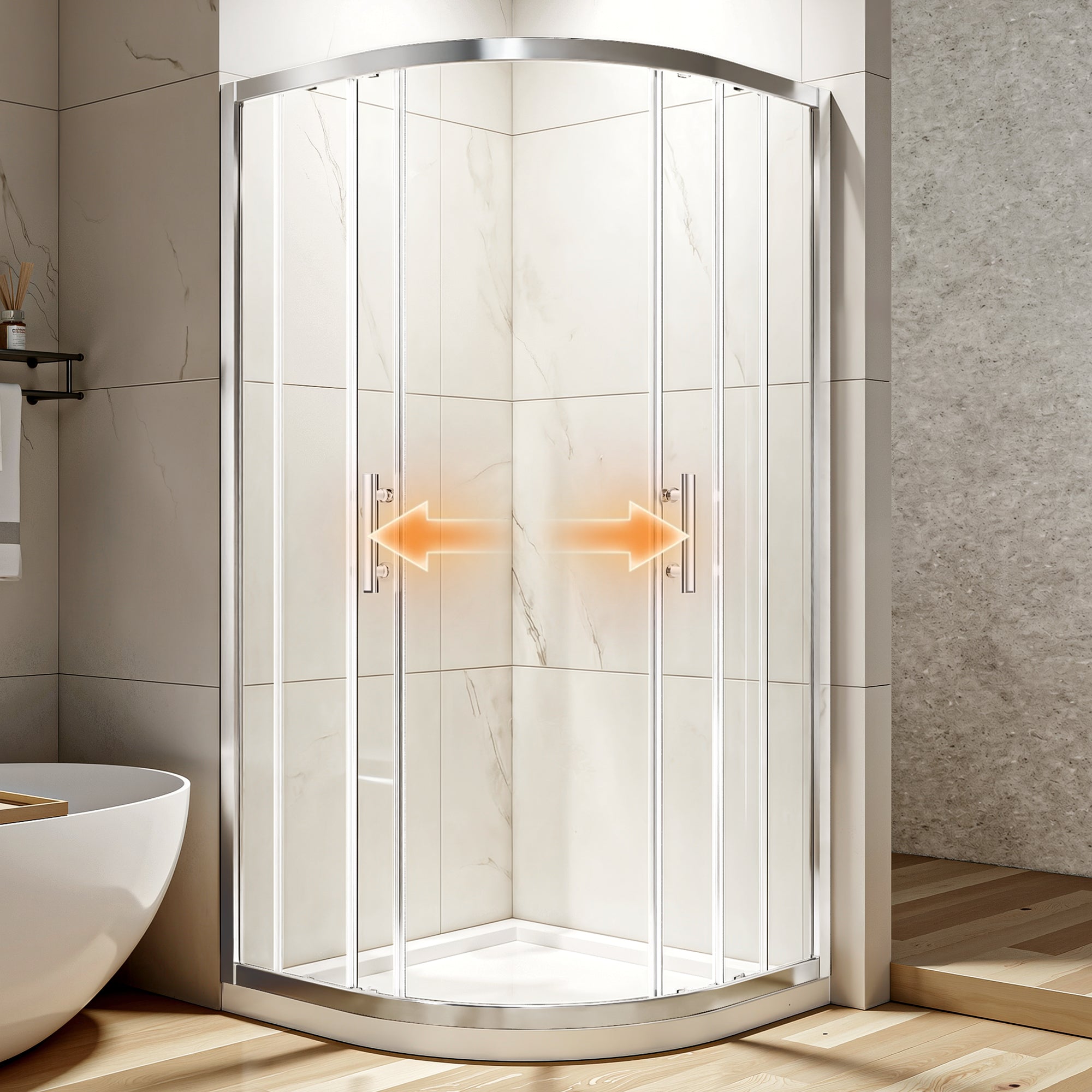 36 x 36 x 72 in Neo-Round Sliding Shower Enclosure - 36 x 36 x 72 in / Chrome view 2