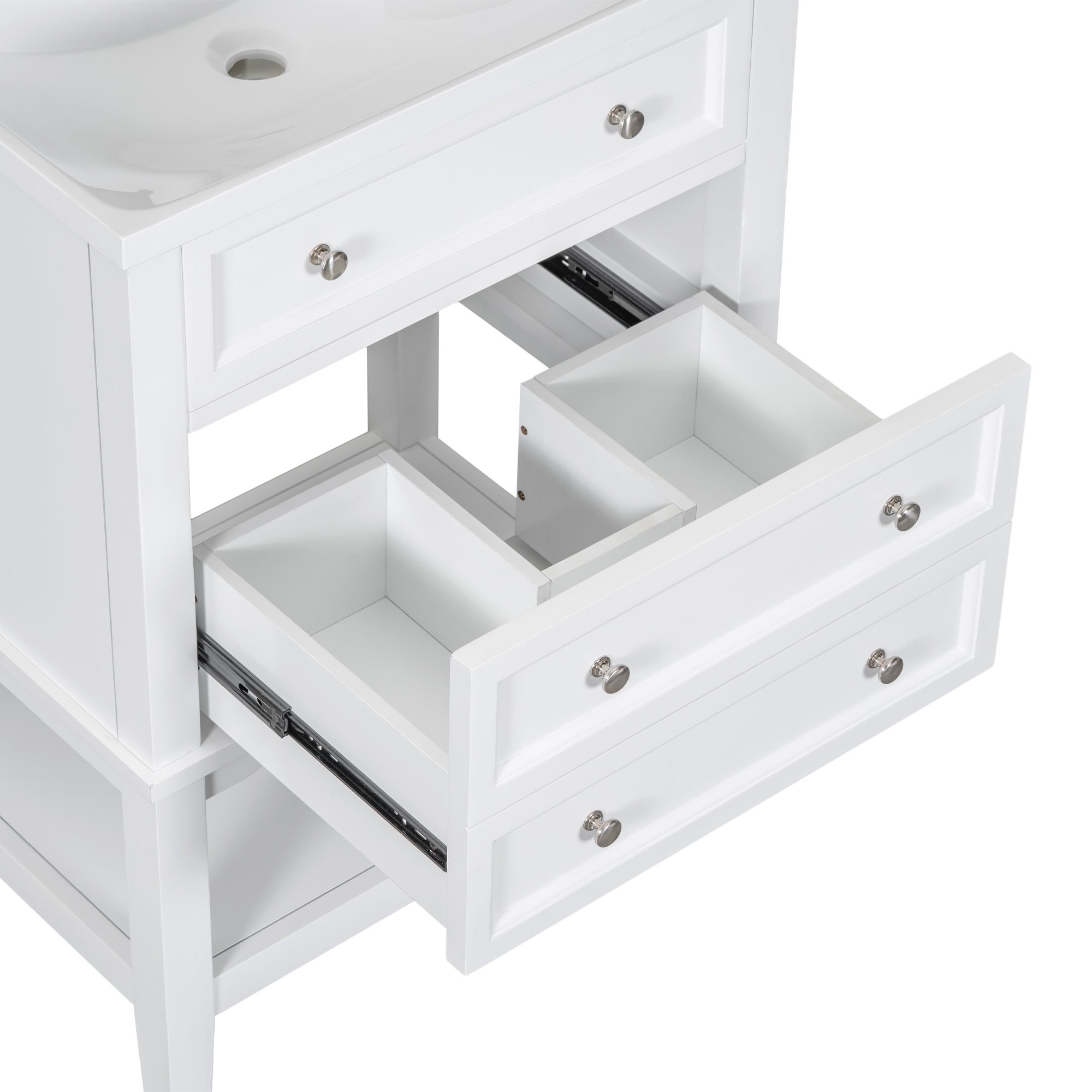 24" Bathroom Vanity With Sink, Bathroom Storage Cabinet with Drawer and Open Shelf, Solid Wood Frame, White