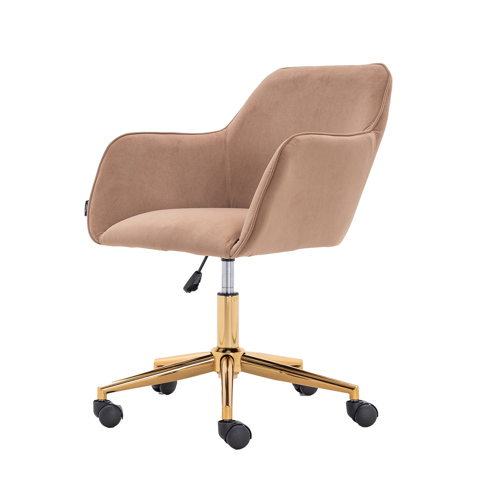 002-Velvet Fabric Adjustable Height 360 revolving Home Office Chair with Gold Metal Legs and Universal Wheels for Indoor,Light Coffee