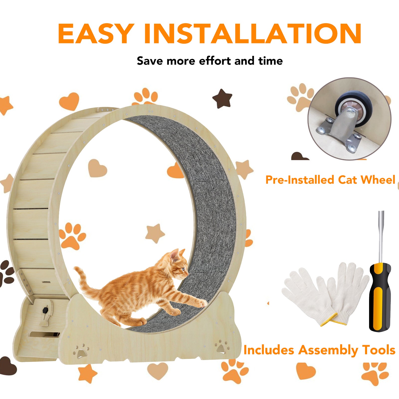 Large Cat Exercise Wheel 40 Inch, Solid Wood Cat Wheel Exerciser for Indoor Cats, Safety Cat Treadmill with Lock & Minimized Gap Design