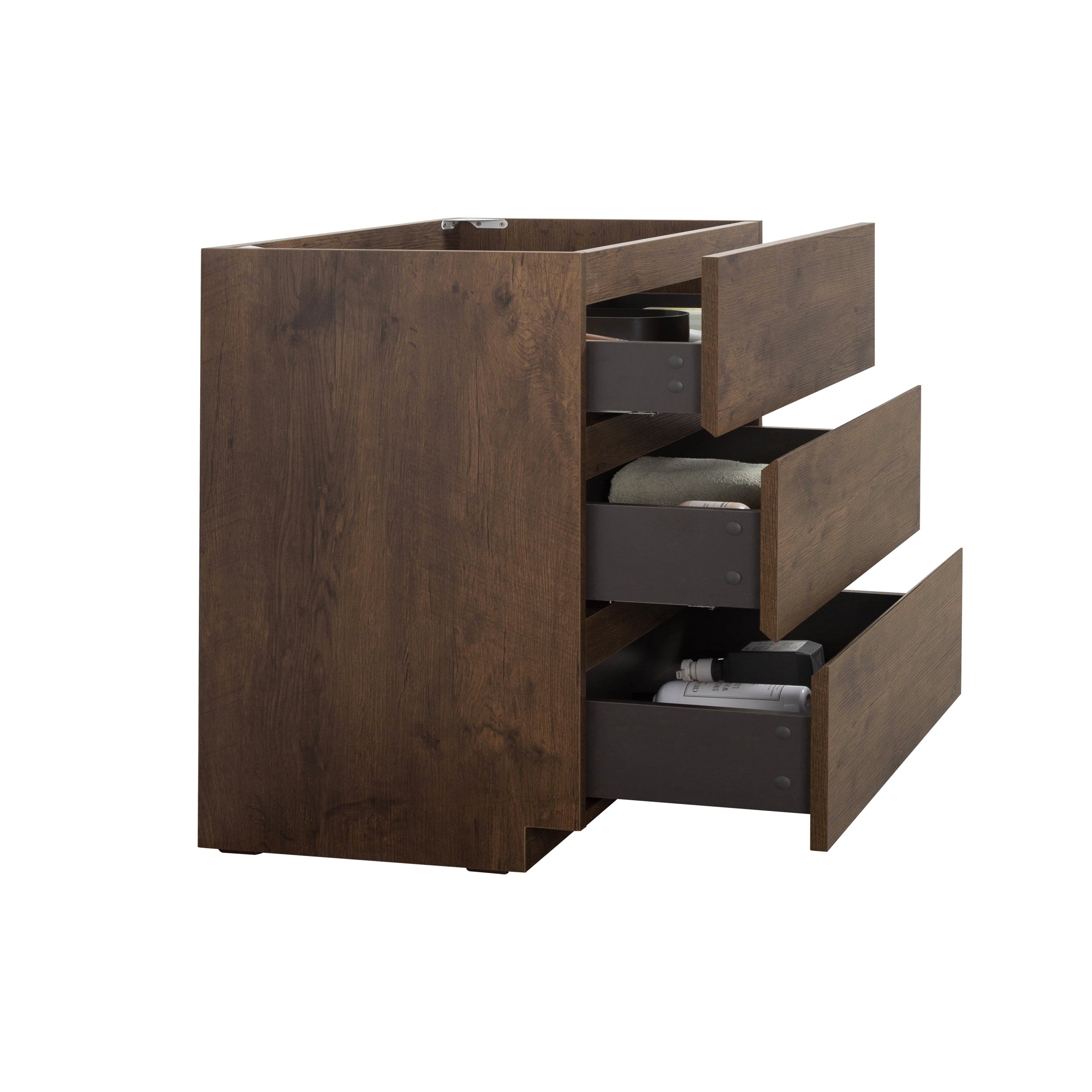 Alice-36F-105,Floor cabinet WITHOUT basin, Walnut color, With three drawers, Pre-assembled