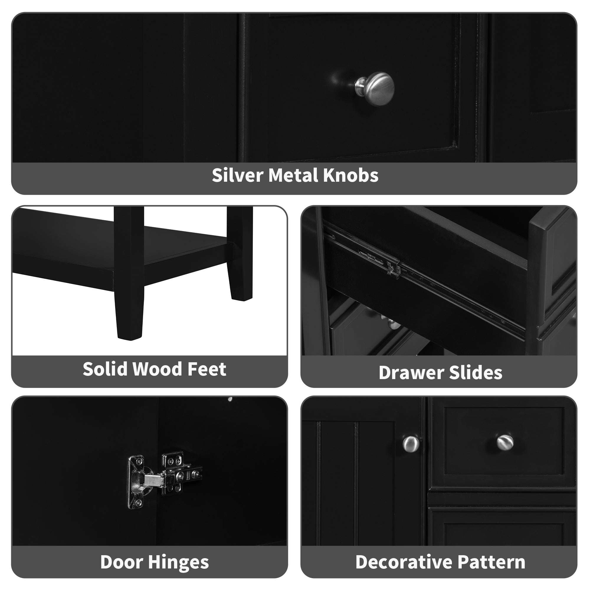 36" Bathroom Vanity with Sink Combo, One Cabinet and Three Drawers, Solid Wood and MDF Board, Black (Old Sku:SY999505AAB)