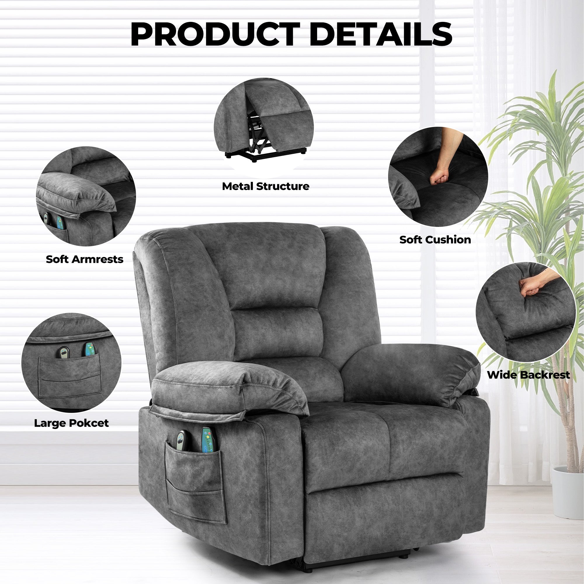 Power Lift Recliner Chair Sofa for Elderly with Massage