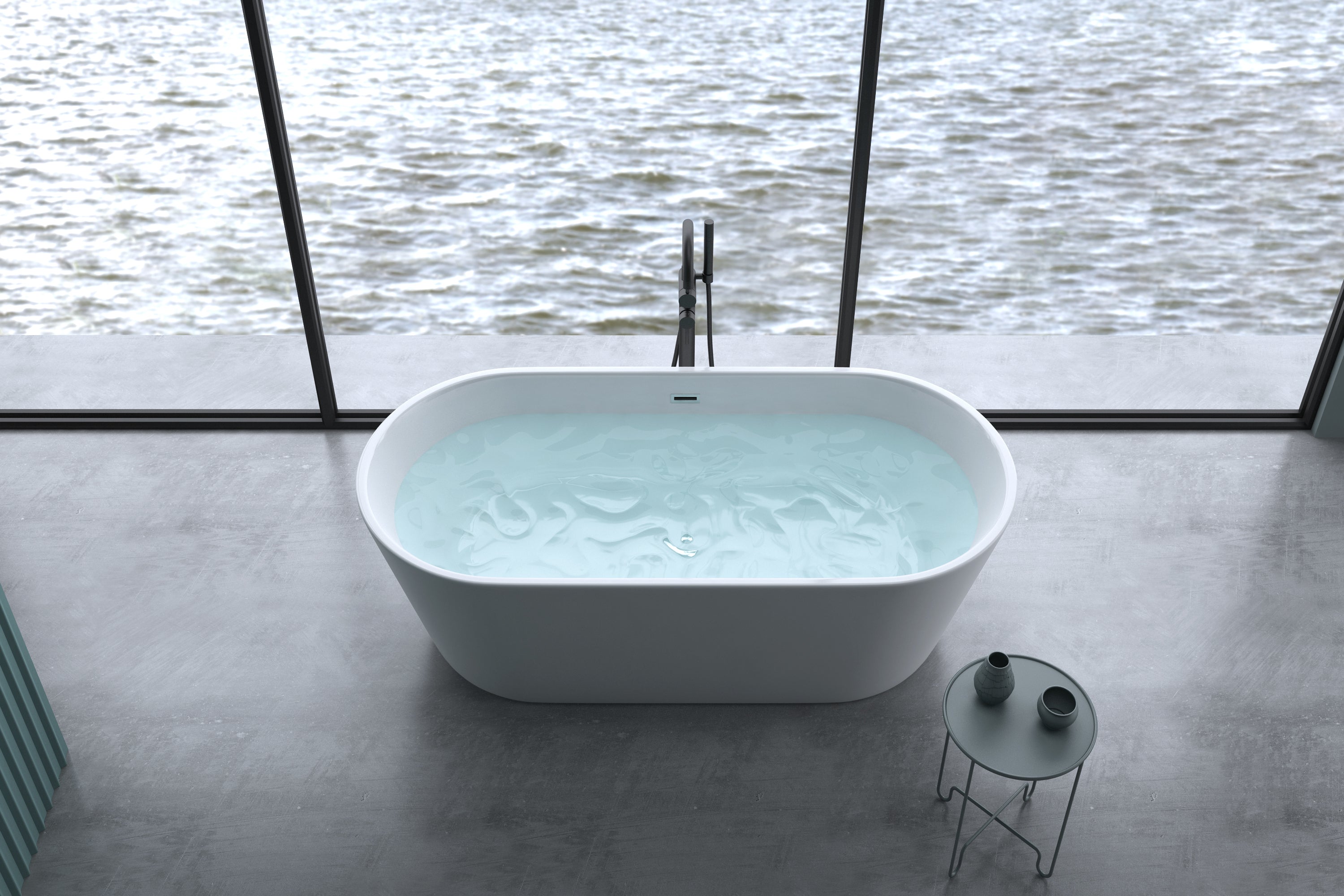 60'' Freestanding Gloss White Acrylic Soaking Bathtub with Toe-Tap Chrome Drain and Classic Slotted Overflow, 24A02-60