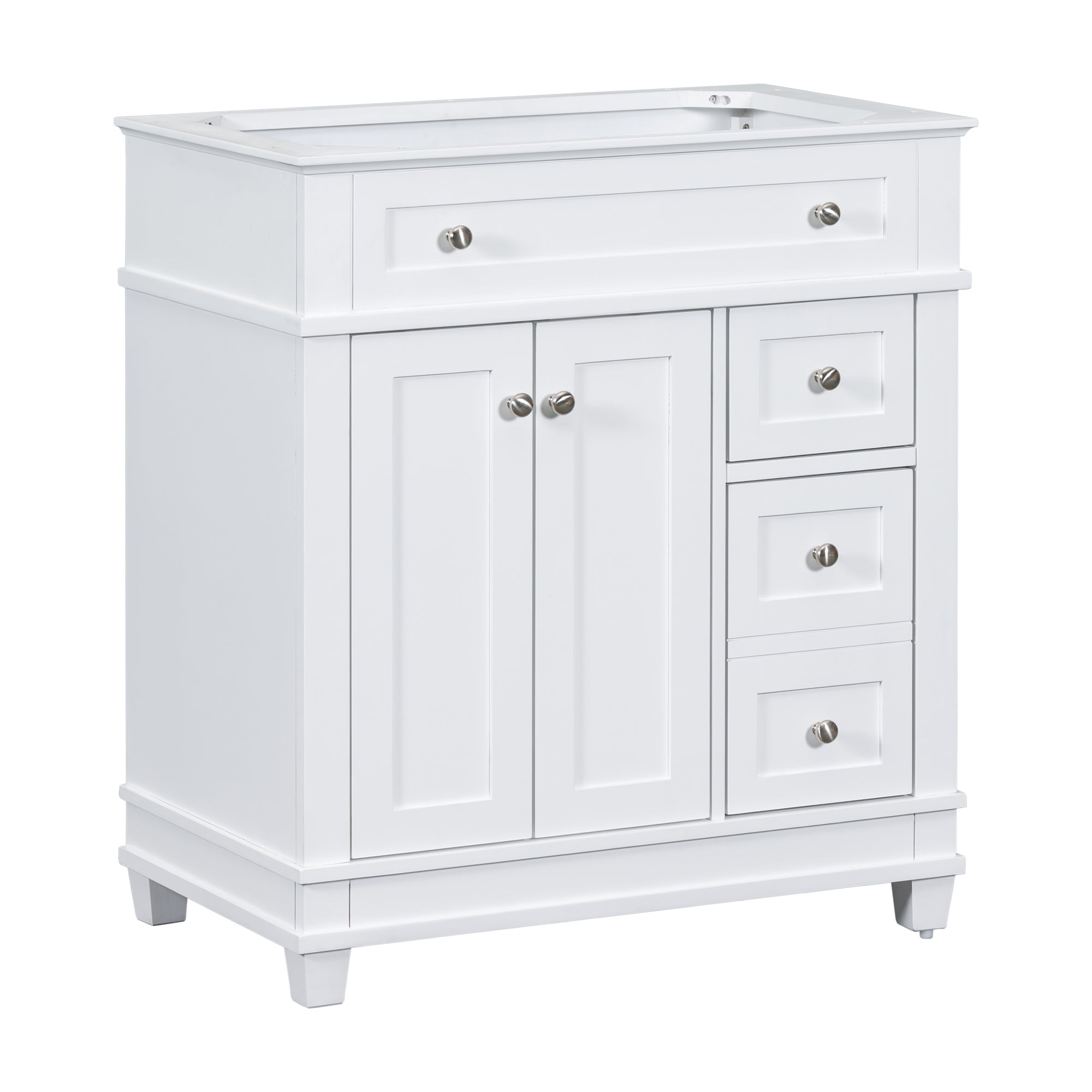 30" Bathroom Vanity Cabinet without Sink, Free Standing Vanity with 2 Drawers& Soft Closing Doors, Solid Wood Frame Bathroom Cabinet, White (NOT INCLUDE SINK)