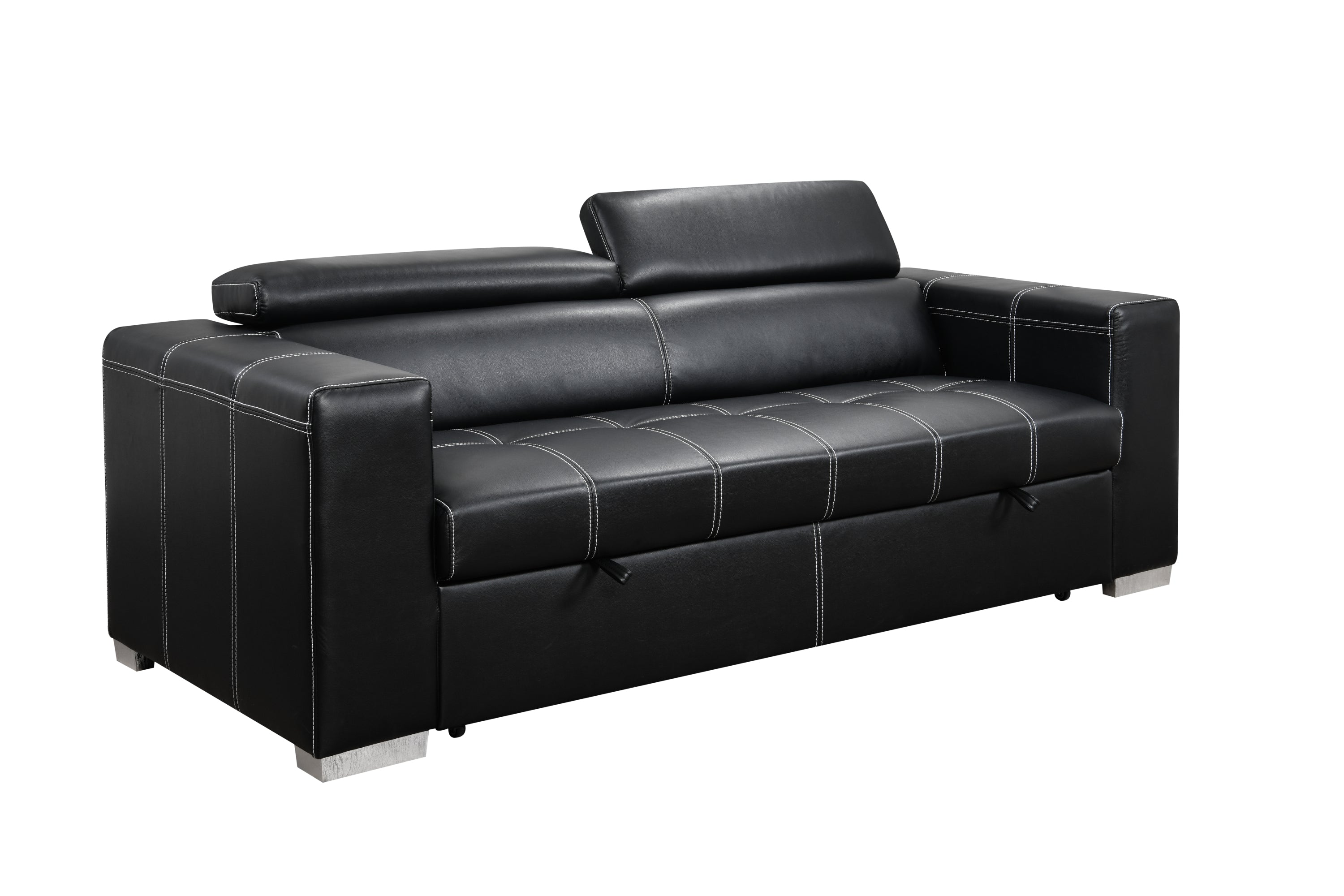 88 Inch Convertible Sofa Couch with Pull Out Bed, Modern Lounge Sleeper Sofa Set with Adjustable Headrest, Sofa Bed Furniture for for Living Room, Apartment,Basement, Black