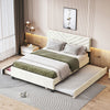 Queen Size Upholstered Platform Bed with Twill Headboard, Pullout Bed and Two Drawers, Flannel, Beige