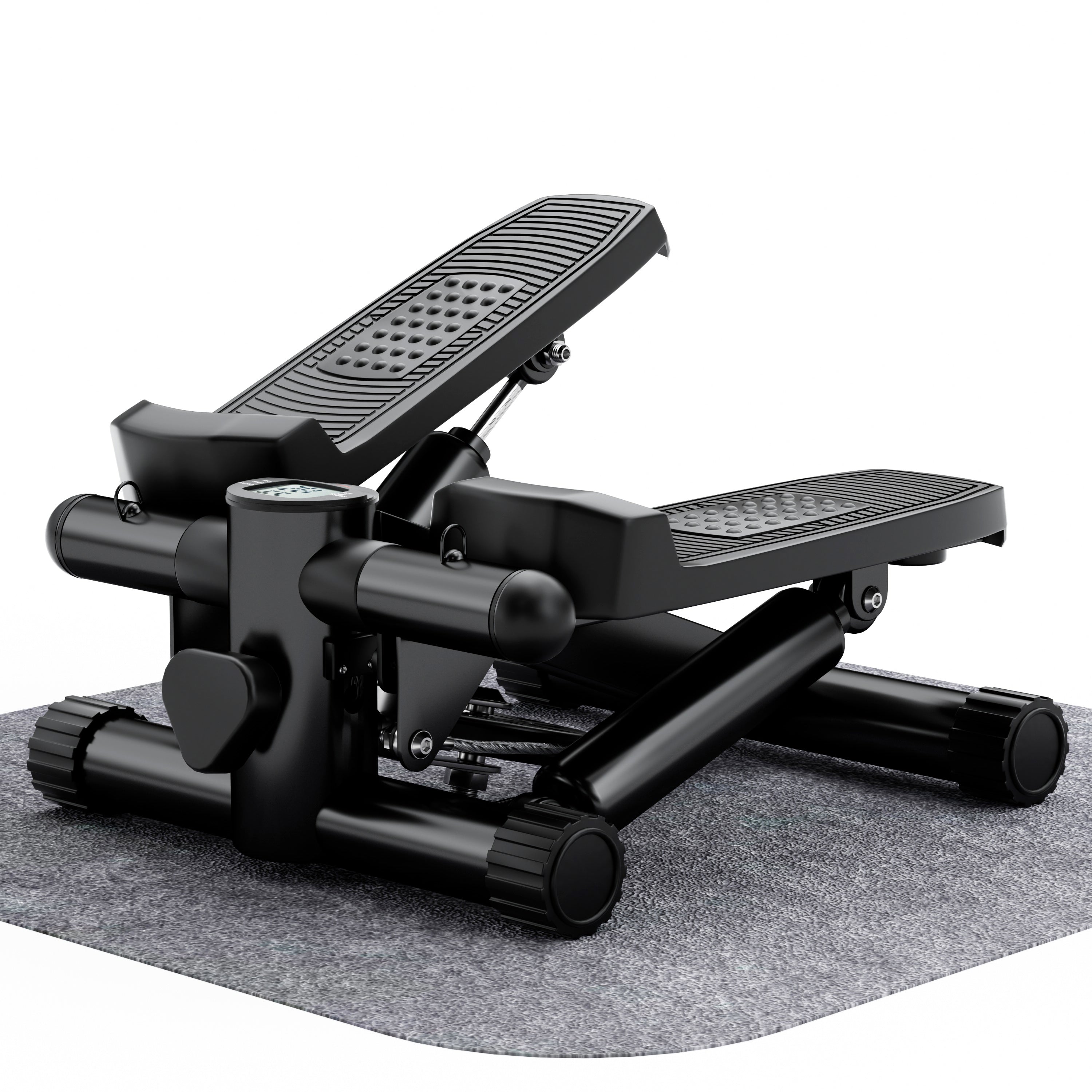 Mini Fitness Stepper, Hydraulic Fitness Stepper with Resistance Bands and Display, Silent Design, Weight Capacity 300LBS, Portable Stepper for Total Body Workout,11.3"L x 12.6"W x 7.8"H,Black