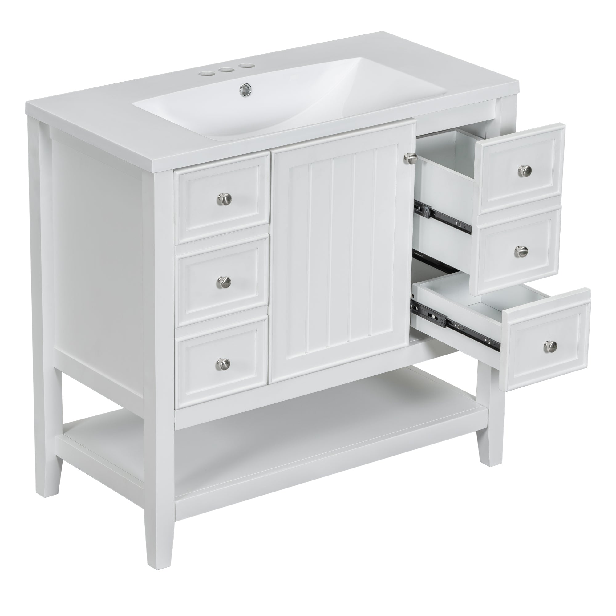 36" Bathroom Vanity with Sink Combo, One Cabinet and Three Drawers, Solid Wood and MDF Board, White