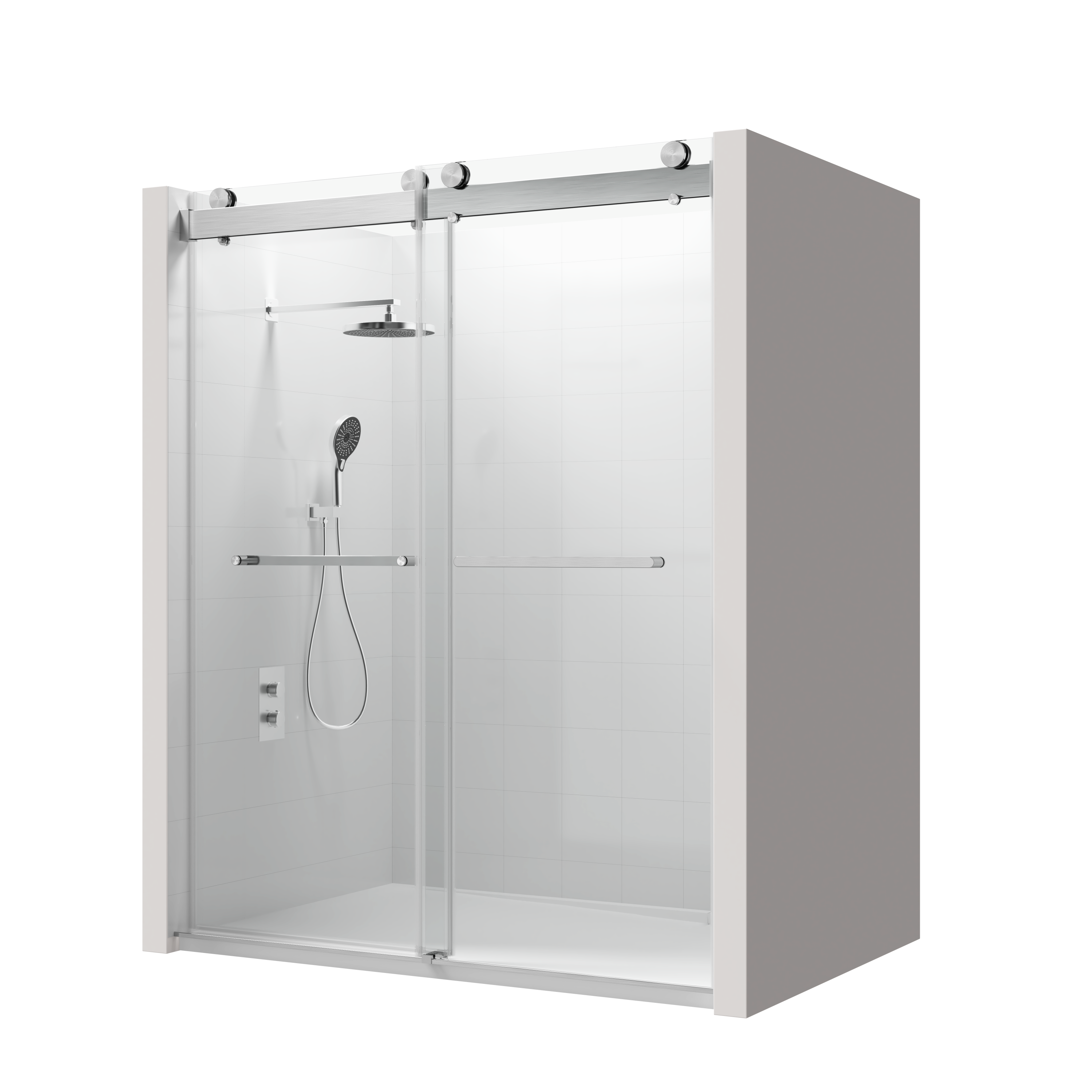 68 to 72 in. W x 76 in. H Double Sliding Frameless Soft-Close Shower Door with Premium 3/8 Inch (10mm) Thick Tampered Glass and Easy-cleaning Coating, 22D02-72BN Brushed Nickel