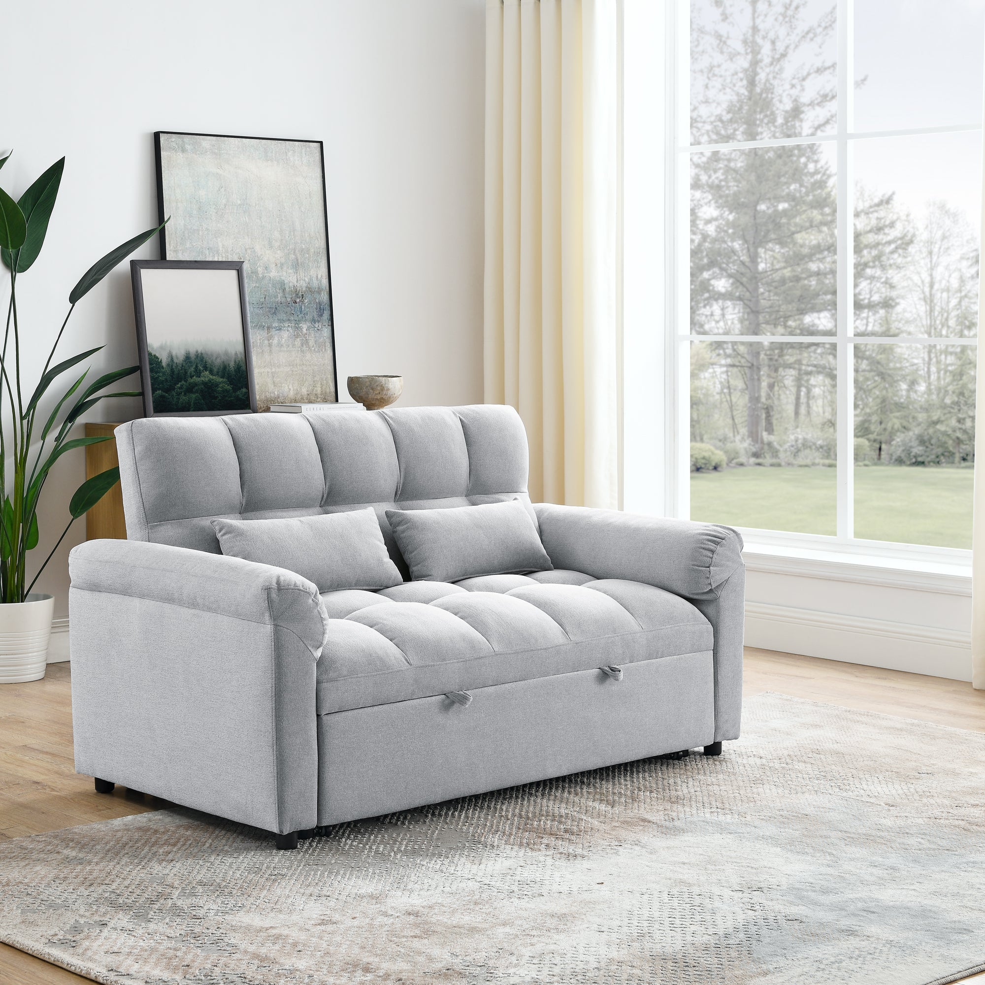 Loveseats Sofa Bed with Pull-out Bed,Adjsutable Back,Light Grey