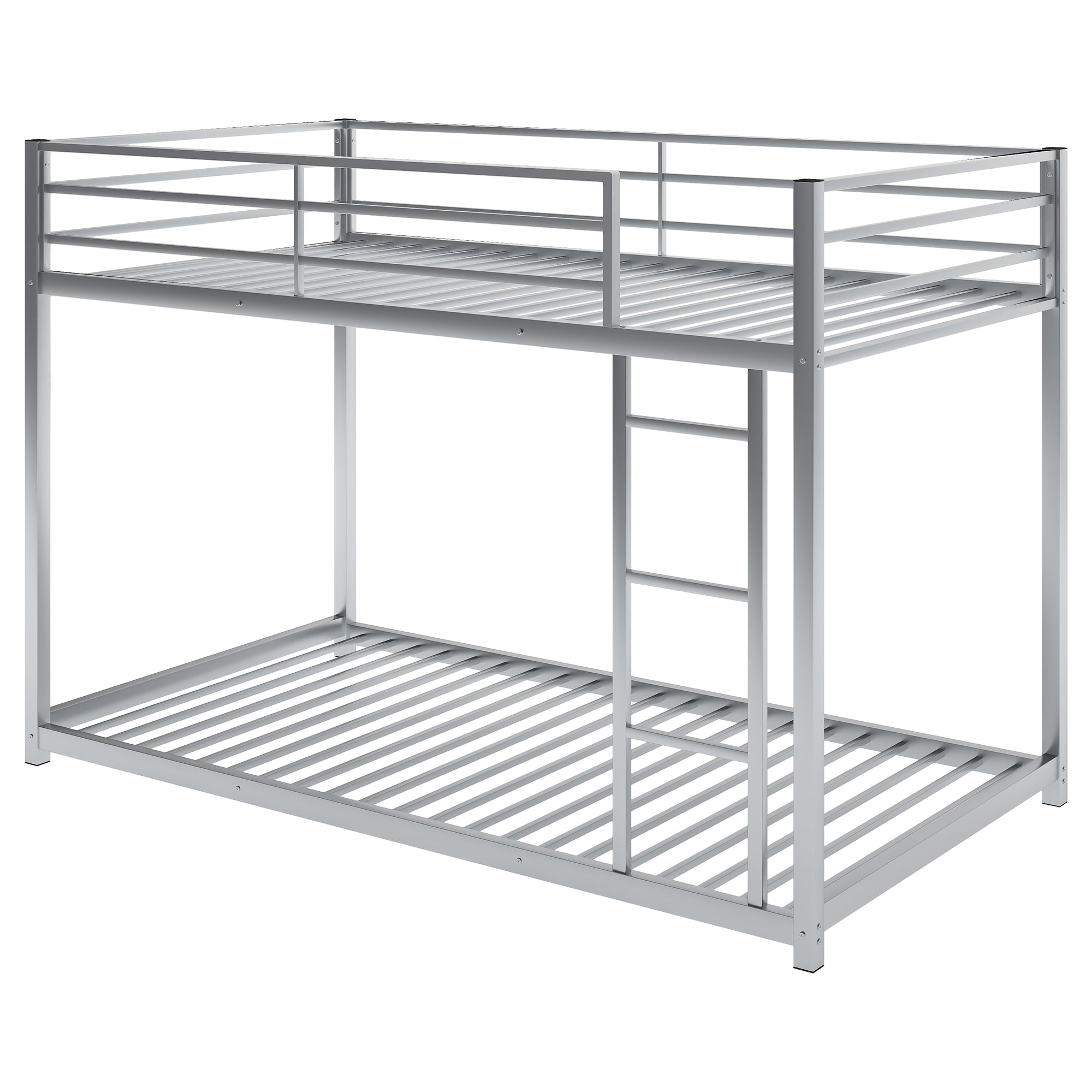 Twin over Twin Metal Bunk Bed, Low Bunk Bed with Ladder,Silver(OLD SKU:WF282465AAN)